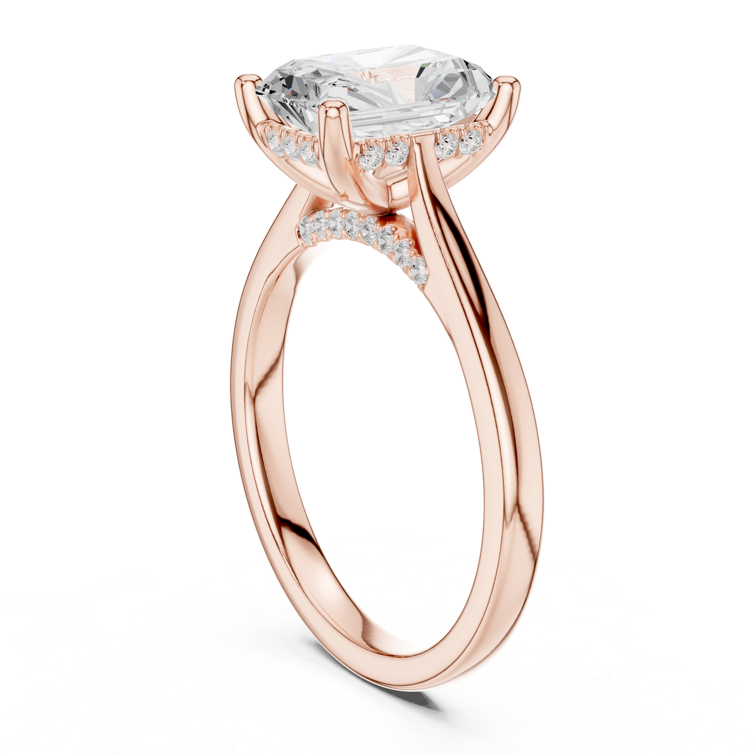 Radiant Cut Solitaire Engagement Ring with Hidden Diamond Halo