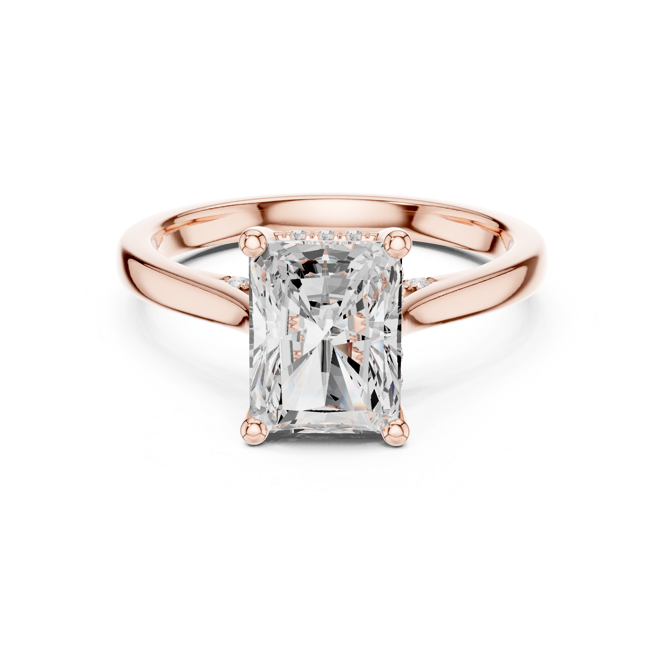 Radiant Cut Solitaire Engagement Ring with Hidden Diamond Halo