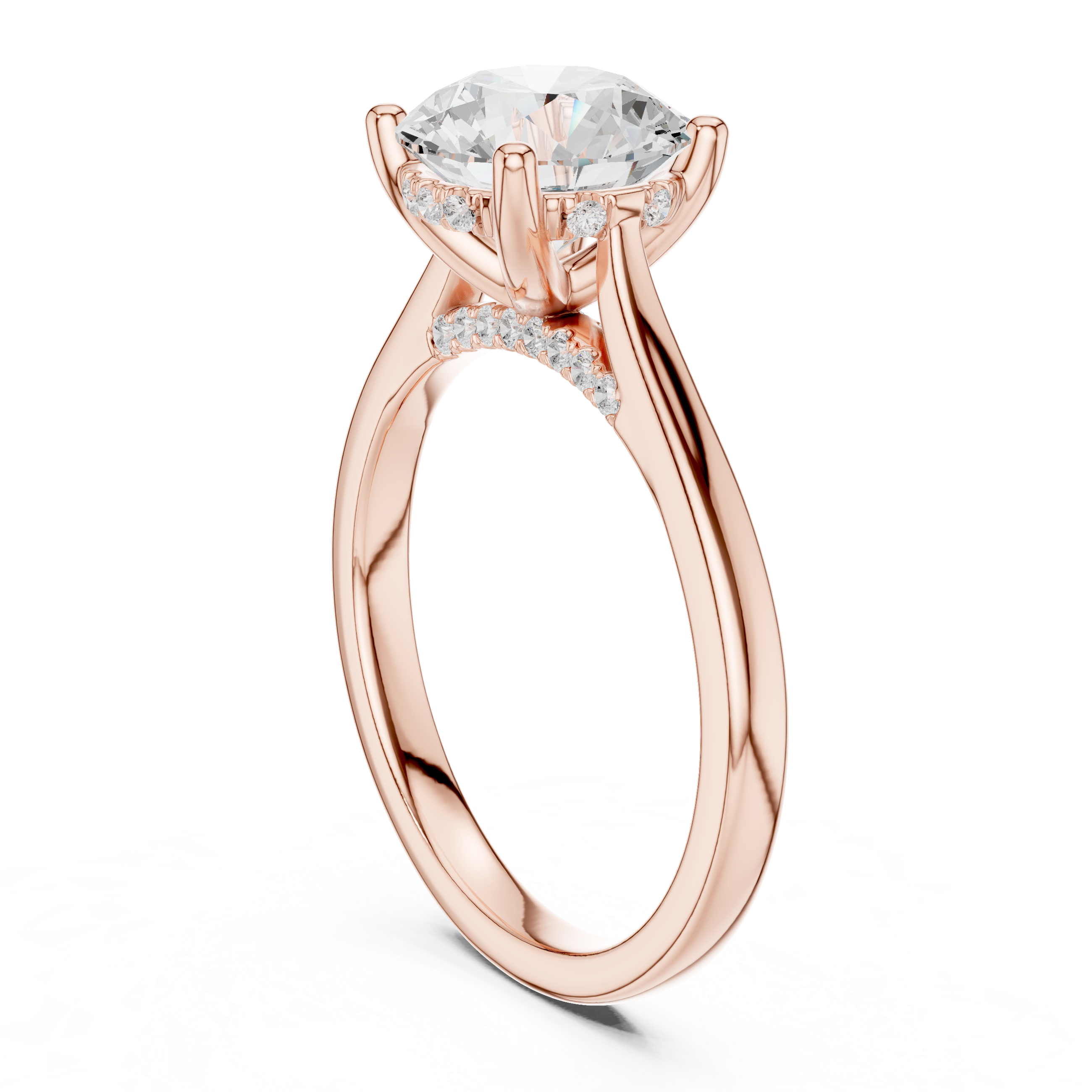 Round Cut Solitaire Engagement Ring with Hidden Diamond Halo
