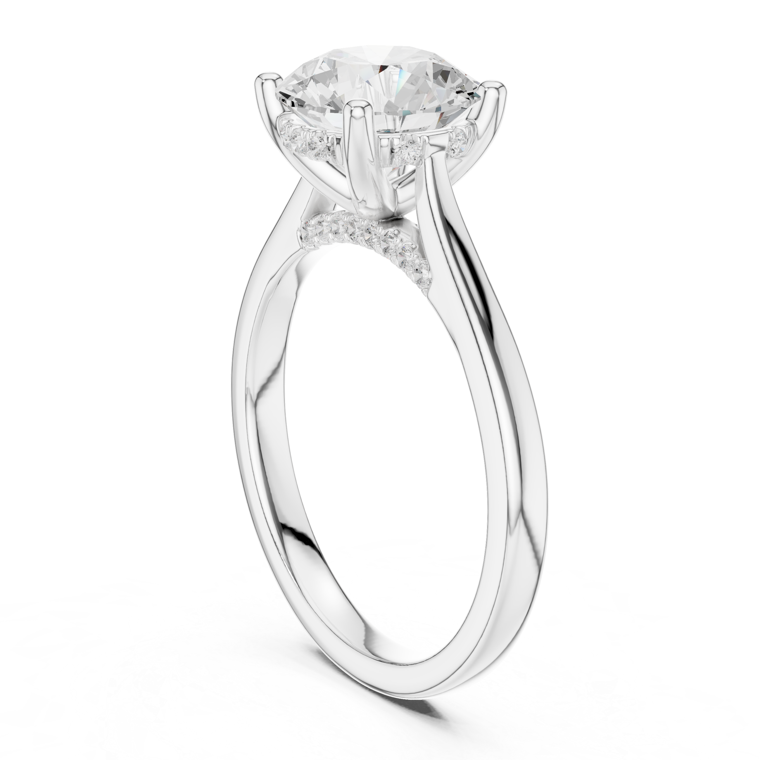Round Cut Solitaire Engagement Ring with Hidden Diamond Halo