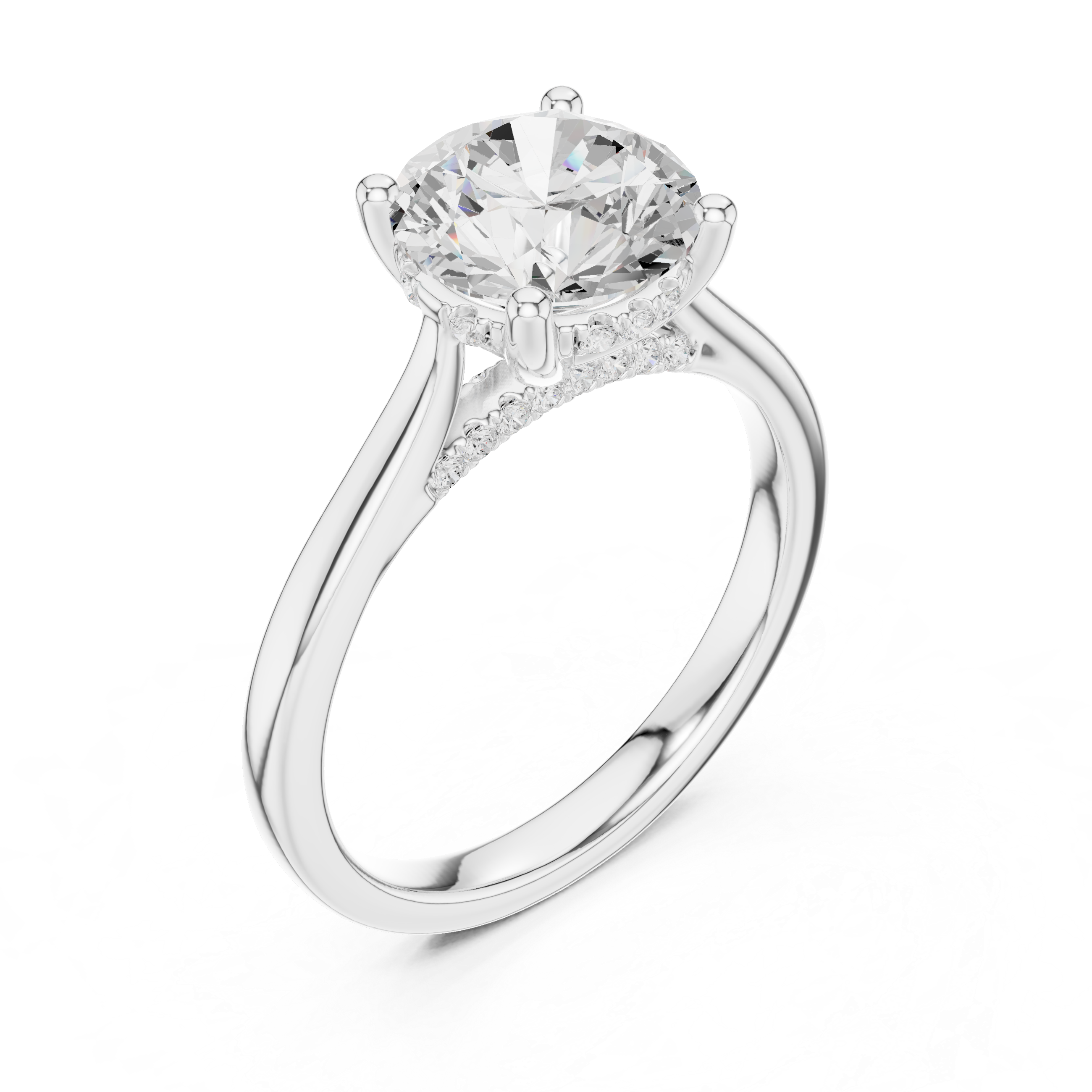 Round Cut Solitaire Engagement Ring with Hidden Diamond Halo