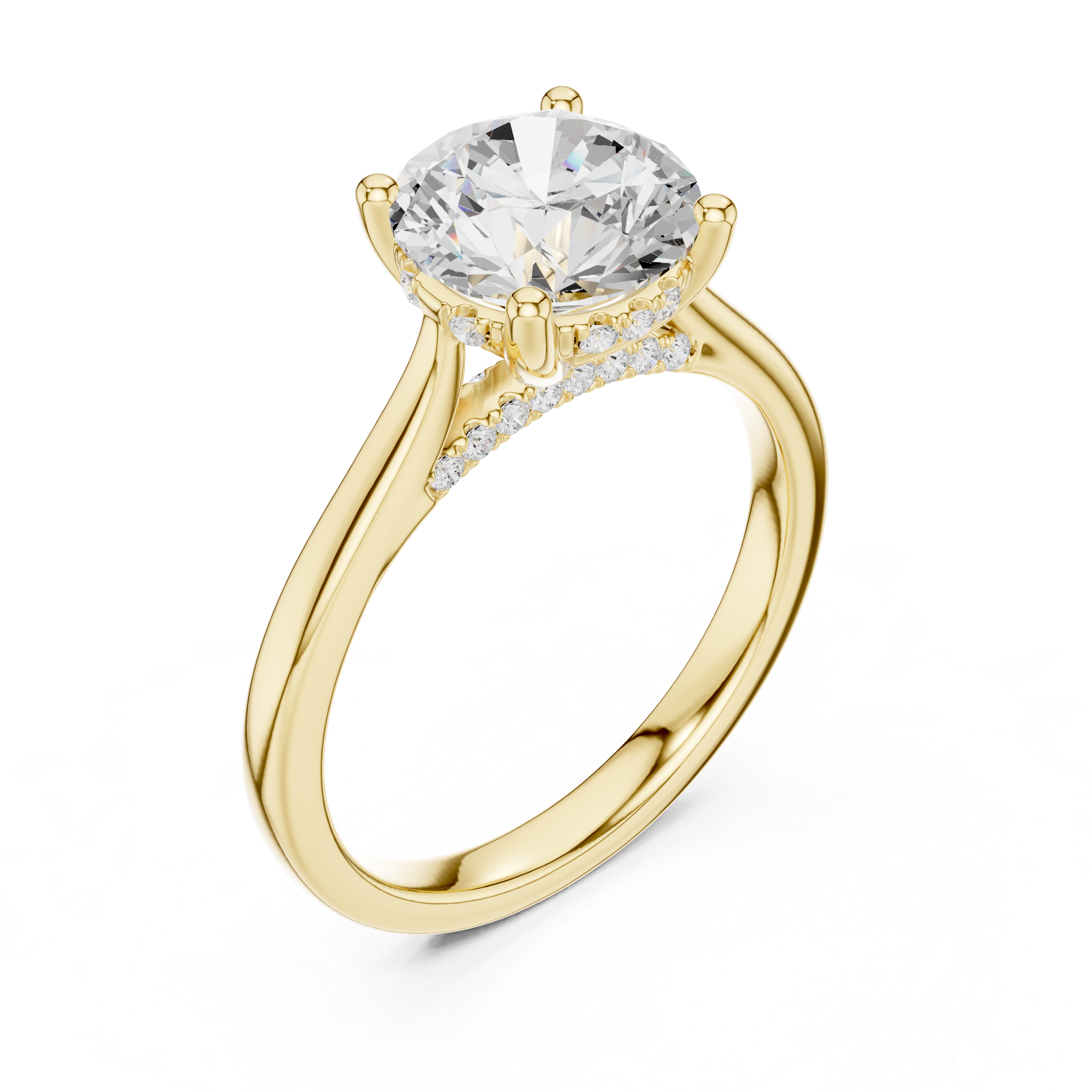Round Cut Solitaire Engagement Ring with Hidden Diamond Halo