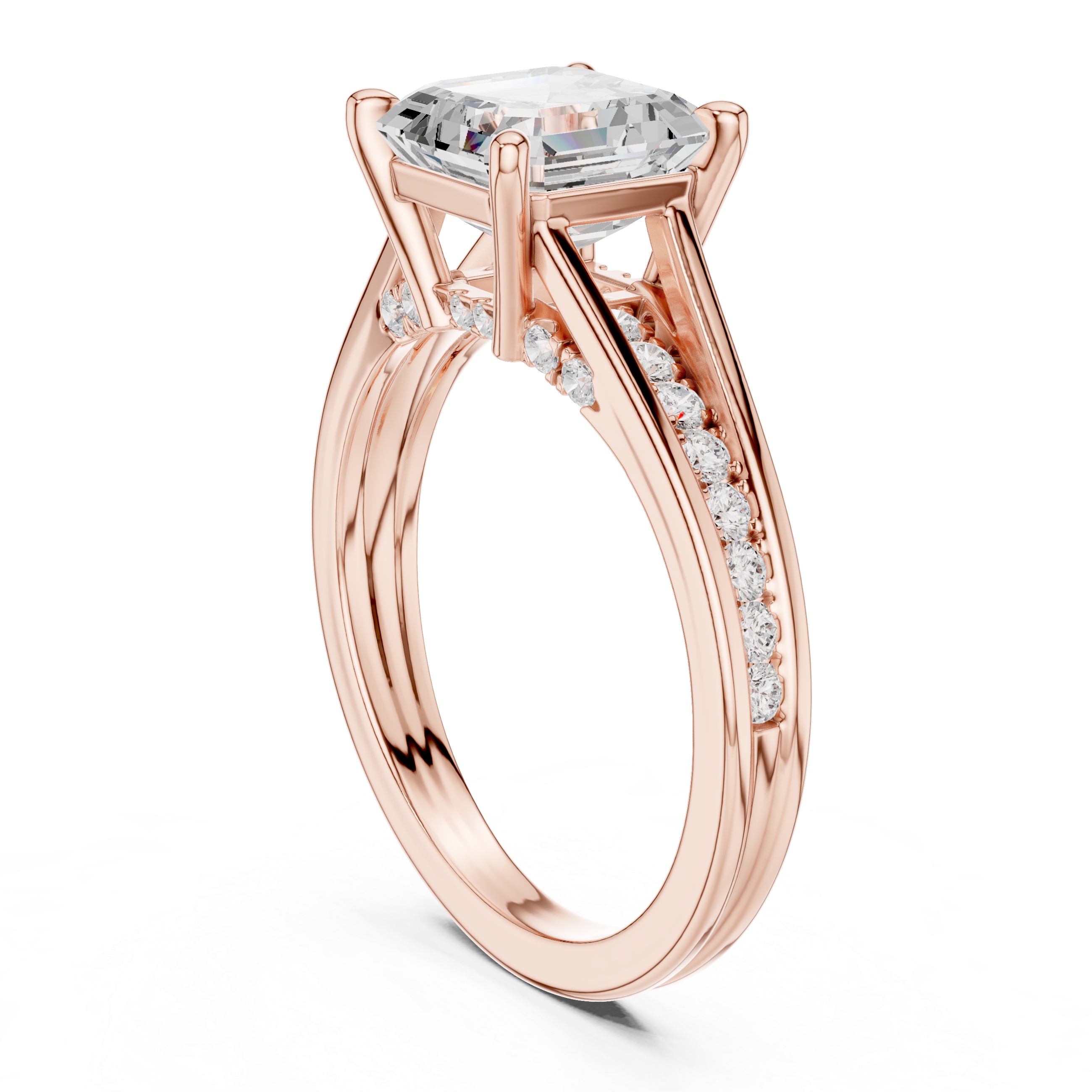 Emerald Cut Split Shank Engagement Ring with Hidden Diamond Gallery