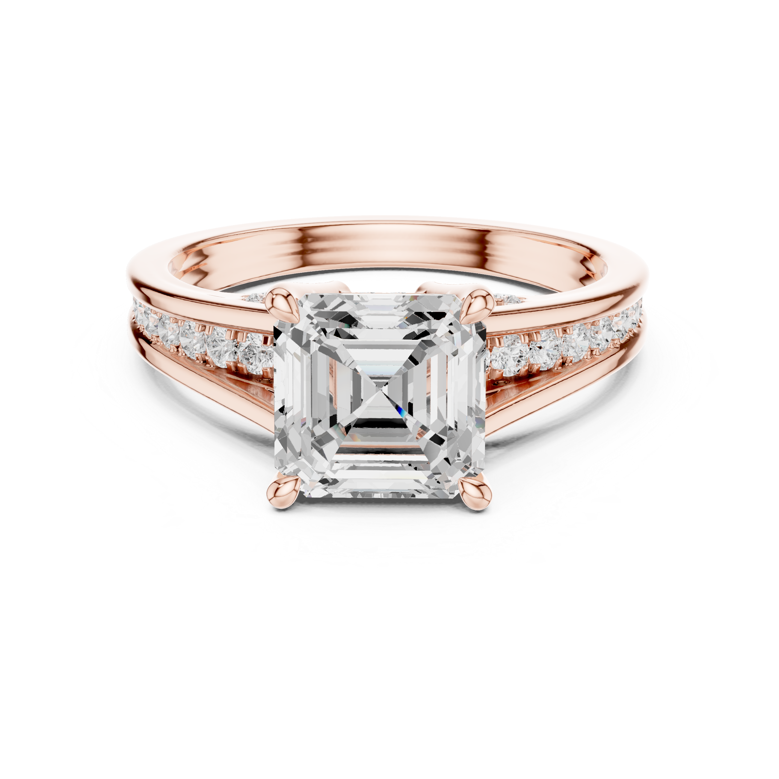 Emerald Cut Split Shank Engagement Ring with Hidden Diamond Gallery