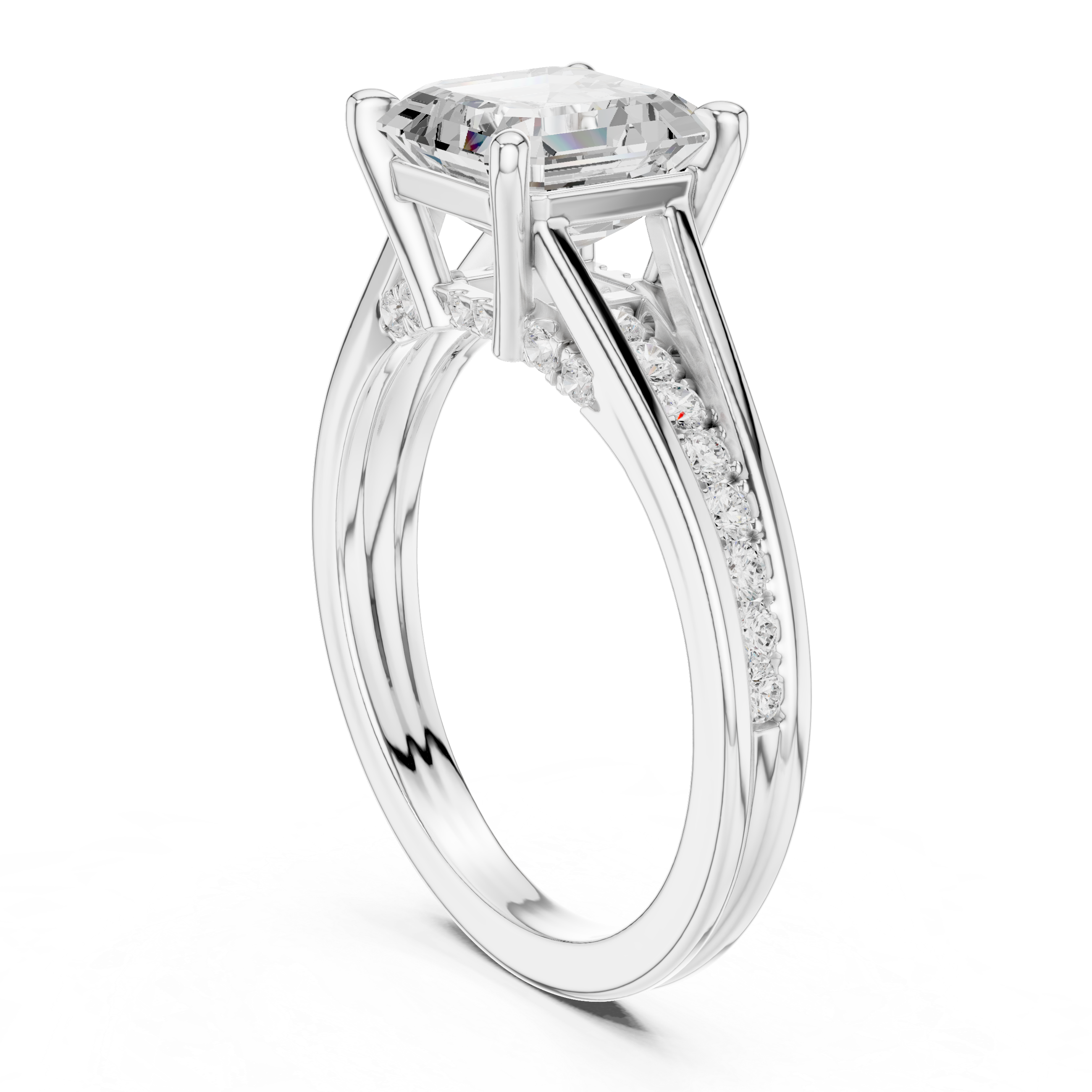 Emerald Cut Split Shank Engagement Ring with Hidden Diamond Gallery