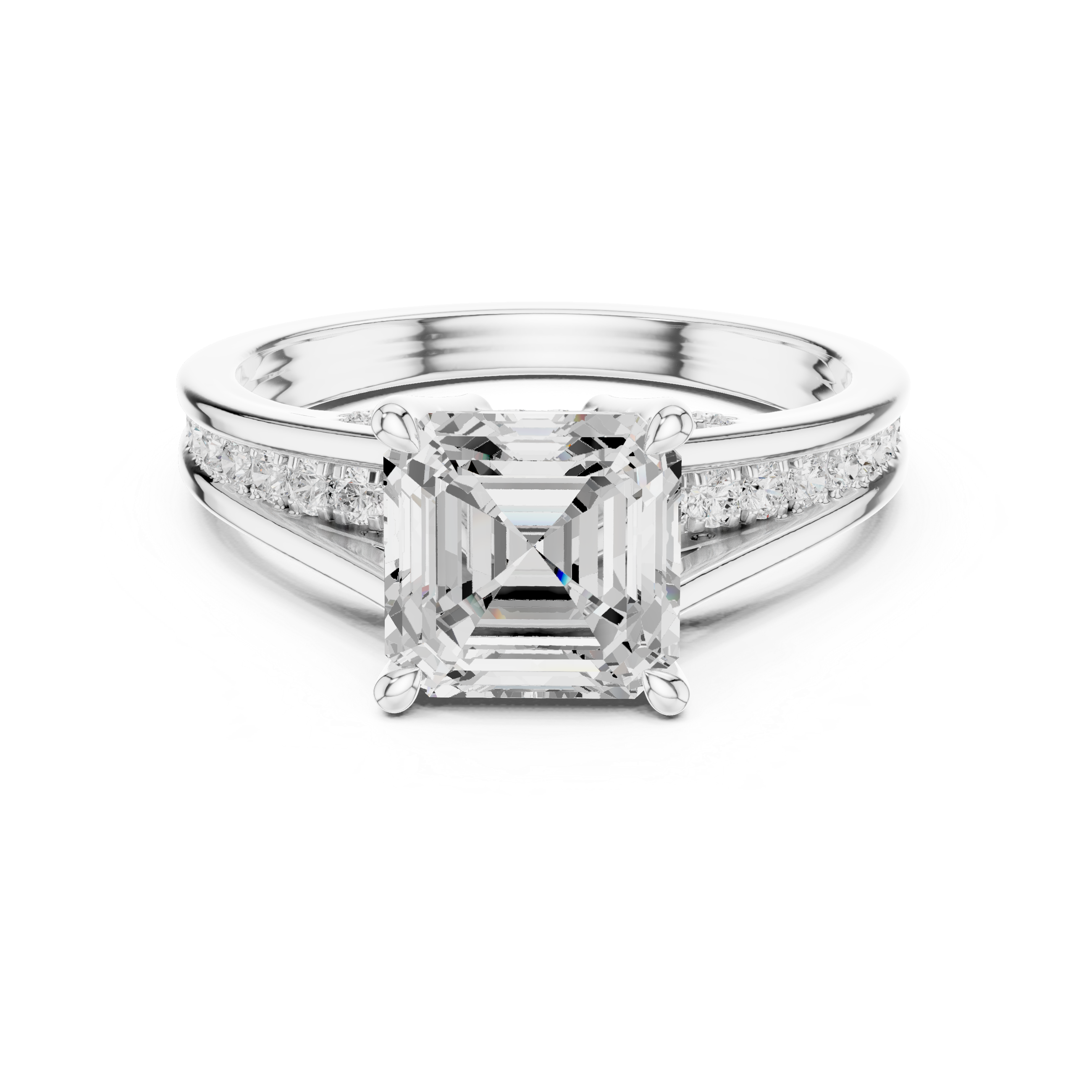 Emerald Cut Split Shank Engagement Ring with Hidden Diamond Gallery