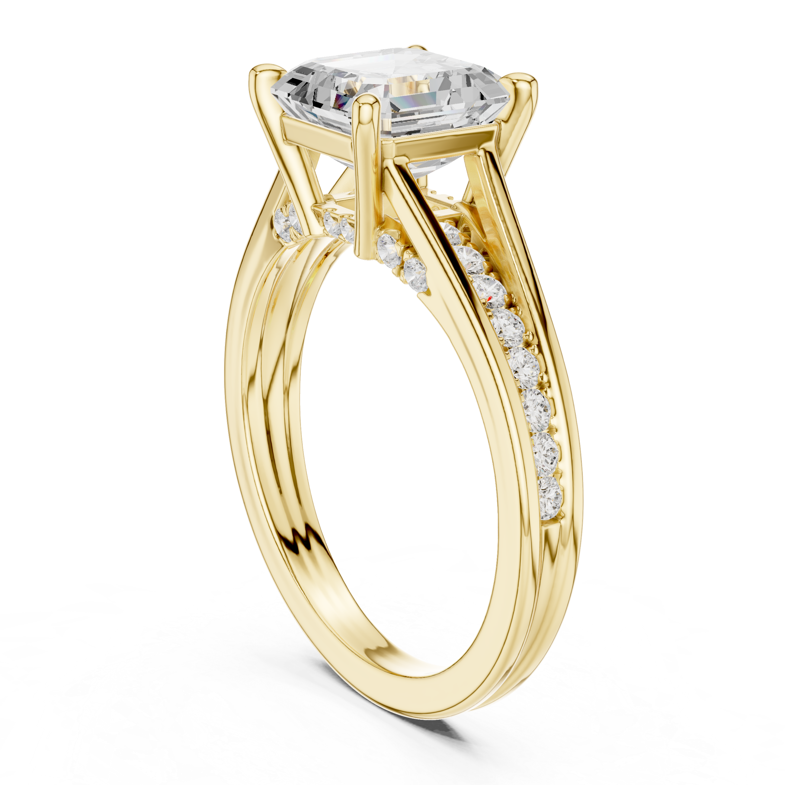 Emerald Cut Split Shank Engagement Ring with Hidden Diamond Gallery