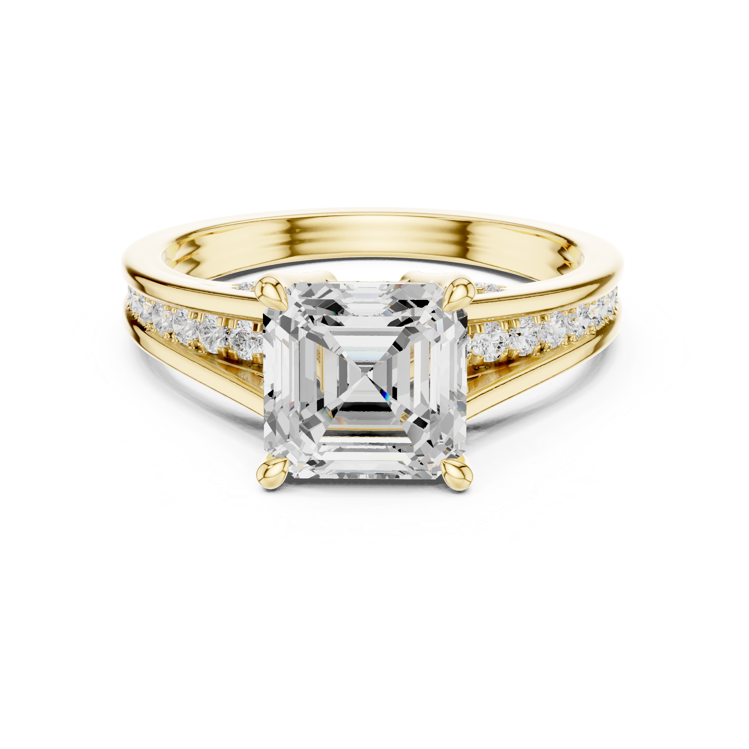 Emerald Cut Split Shank Engagement Ring with Hidden Diamond Gallery