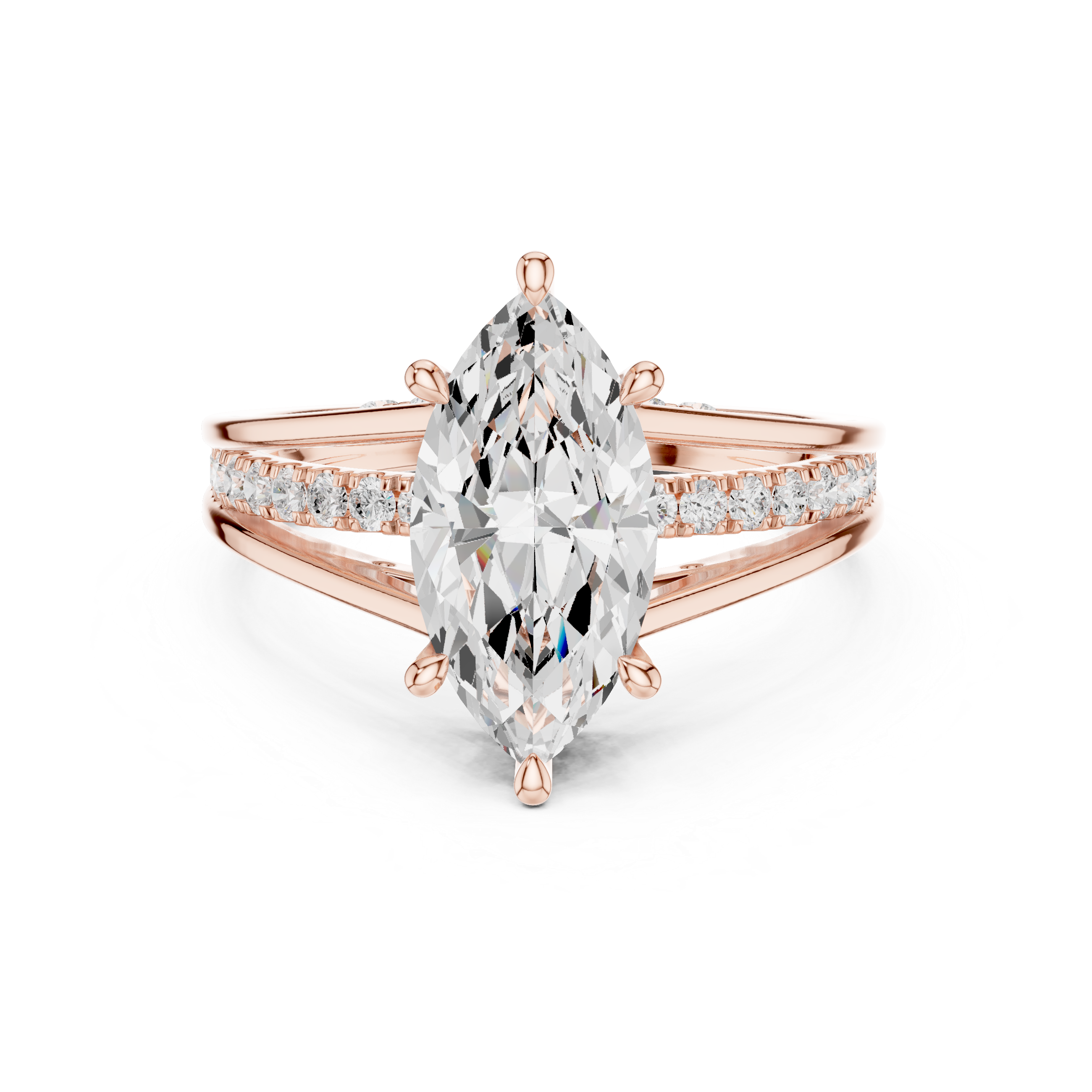 Marquise Cut Split Shank Engagement Ring with Hidden Diamond Accents