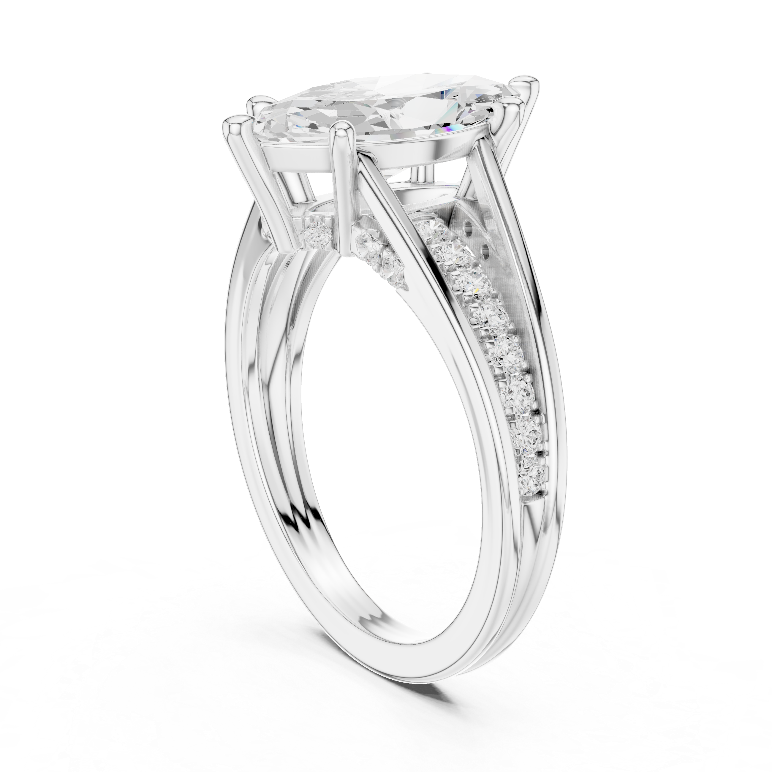 Marquise Cut Split Shank Engagement Ring with Hidden Diamond Accents