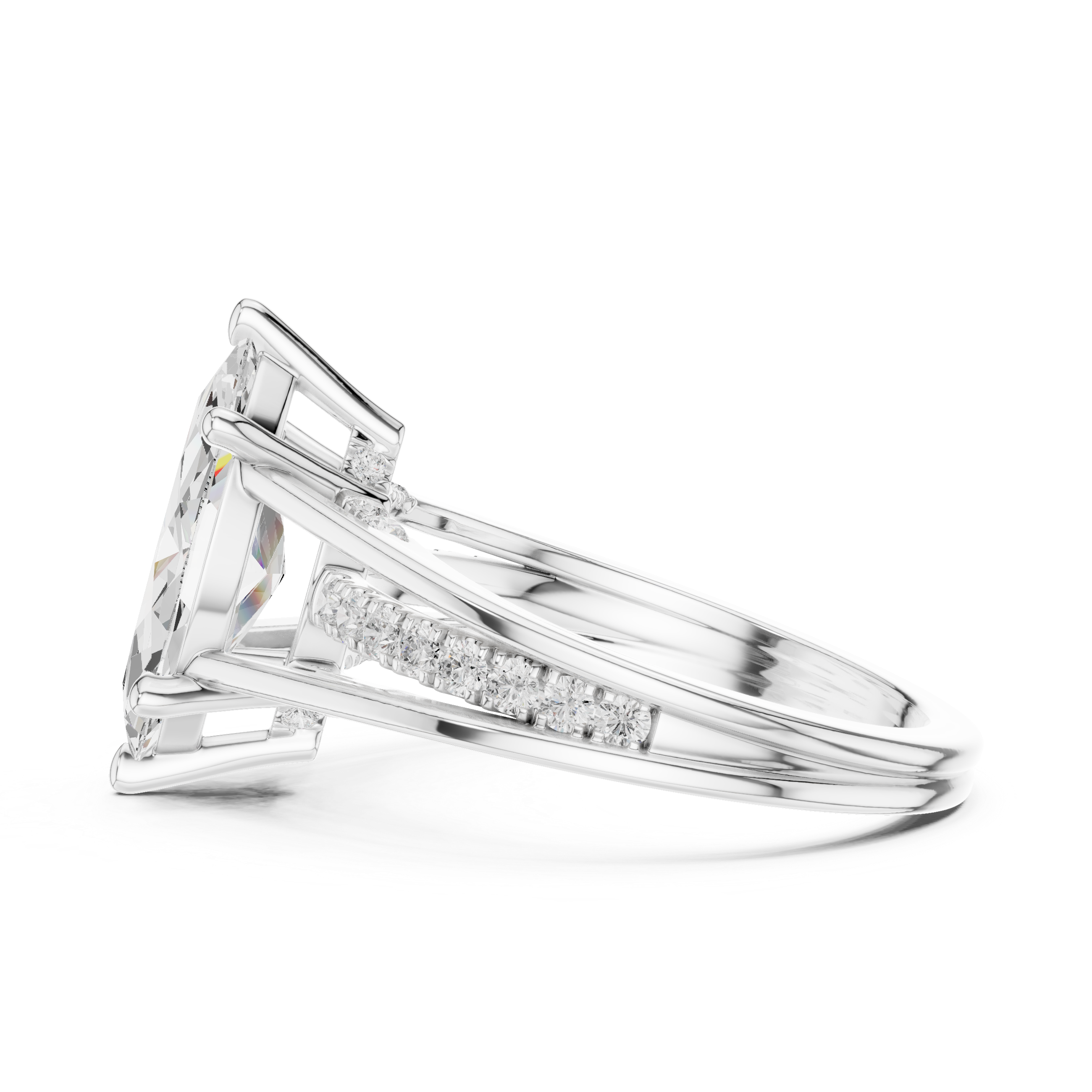 Marquise Cut Split Shank Engagement Ring with Hidden Diamond Accents