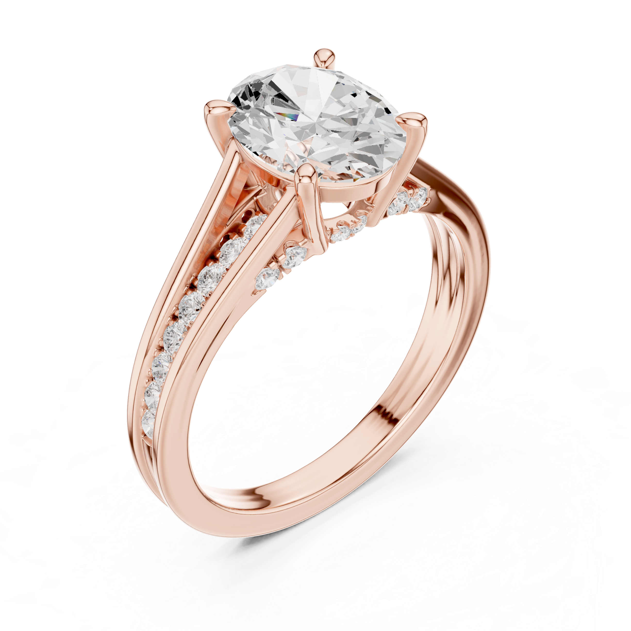 Oval Cut Split Shank Engagement Ring with Hidden Diamond Accents