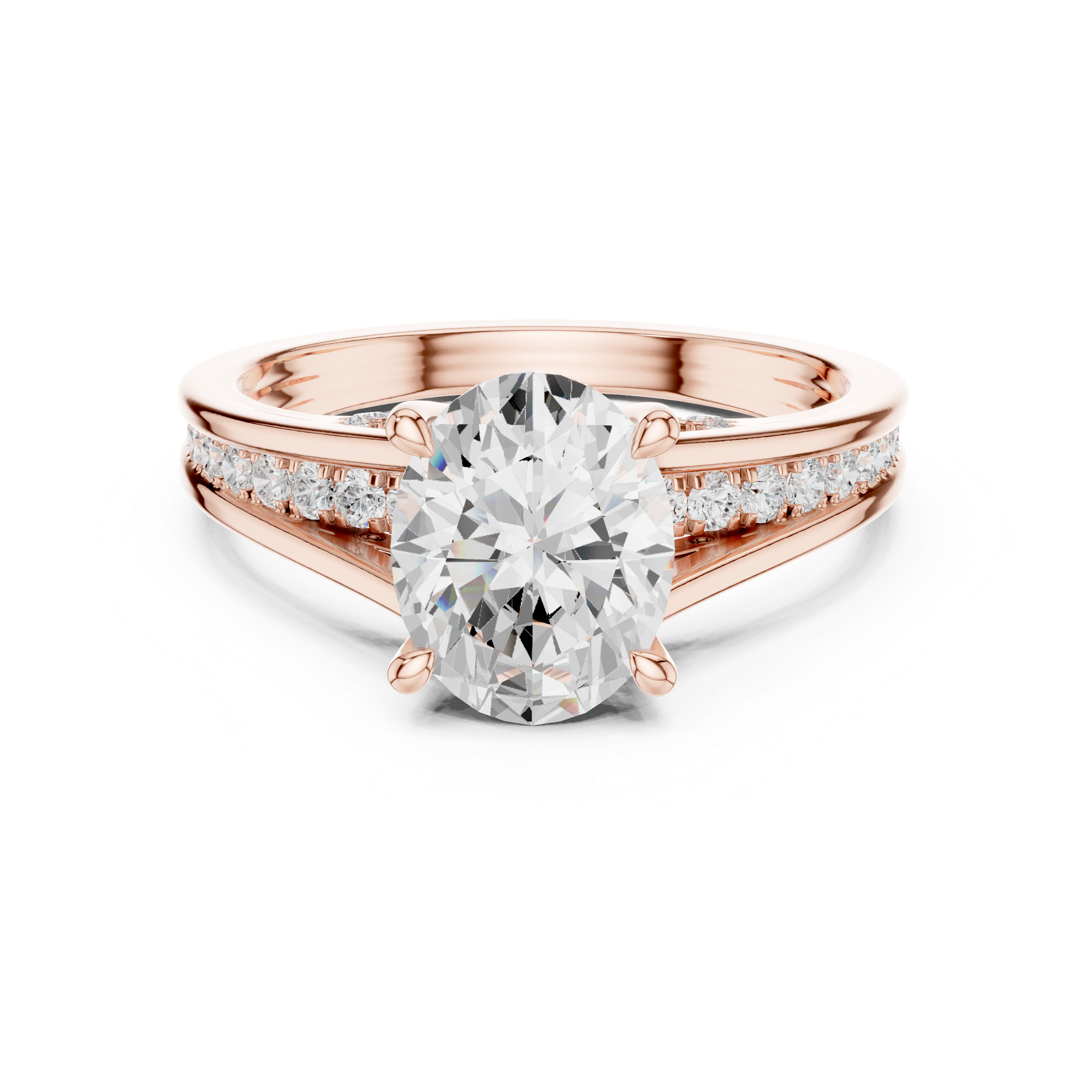 Oval Cut Split Shank Engagement Ring with Hidden Diamond Accents