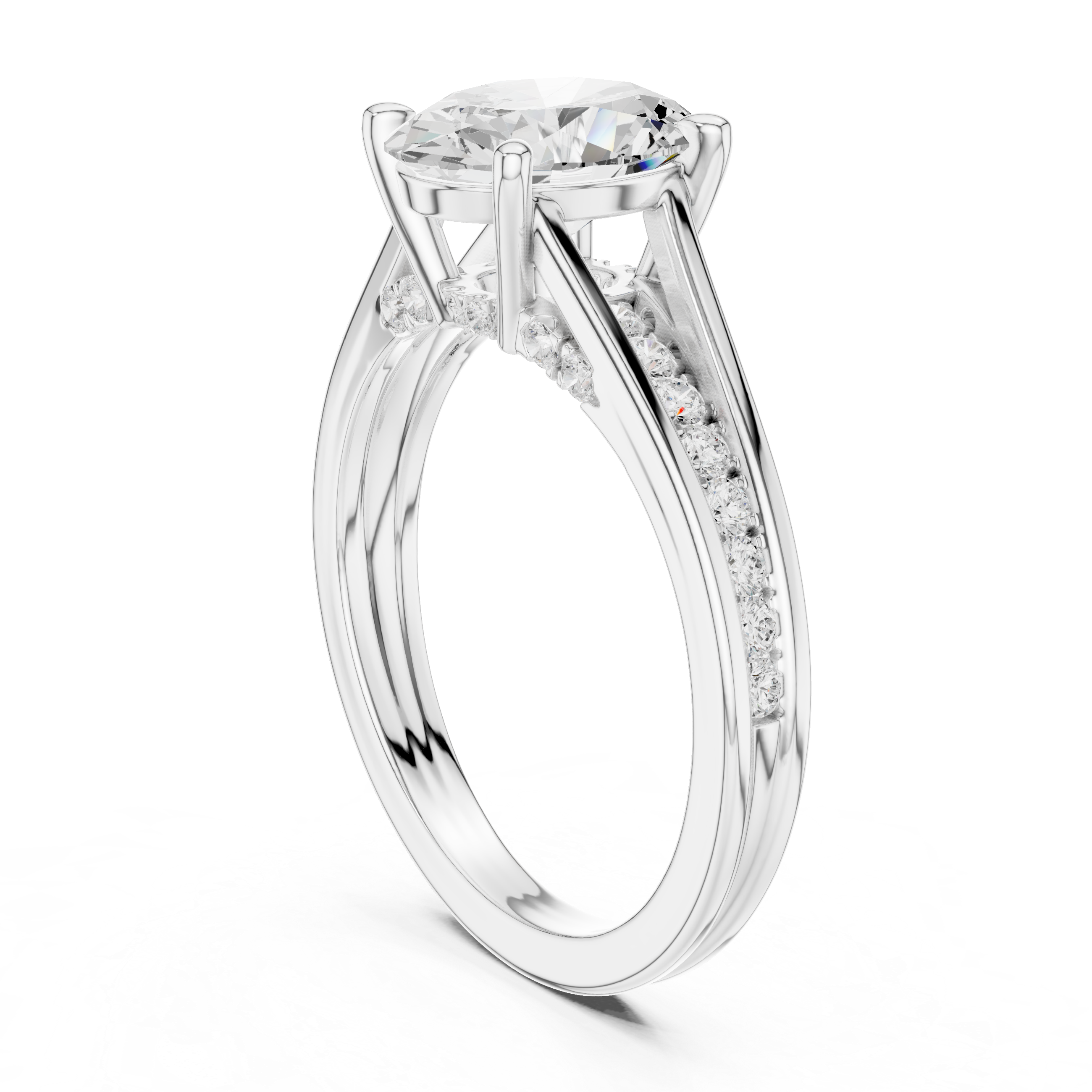 Oval Cut Split Shank Engagement Ring with Hidden Diamond Accents