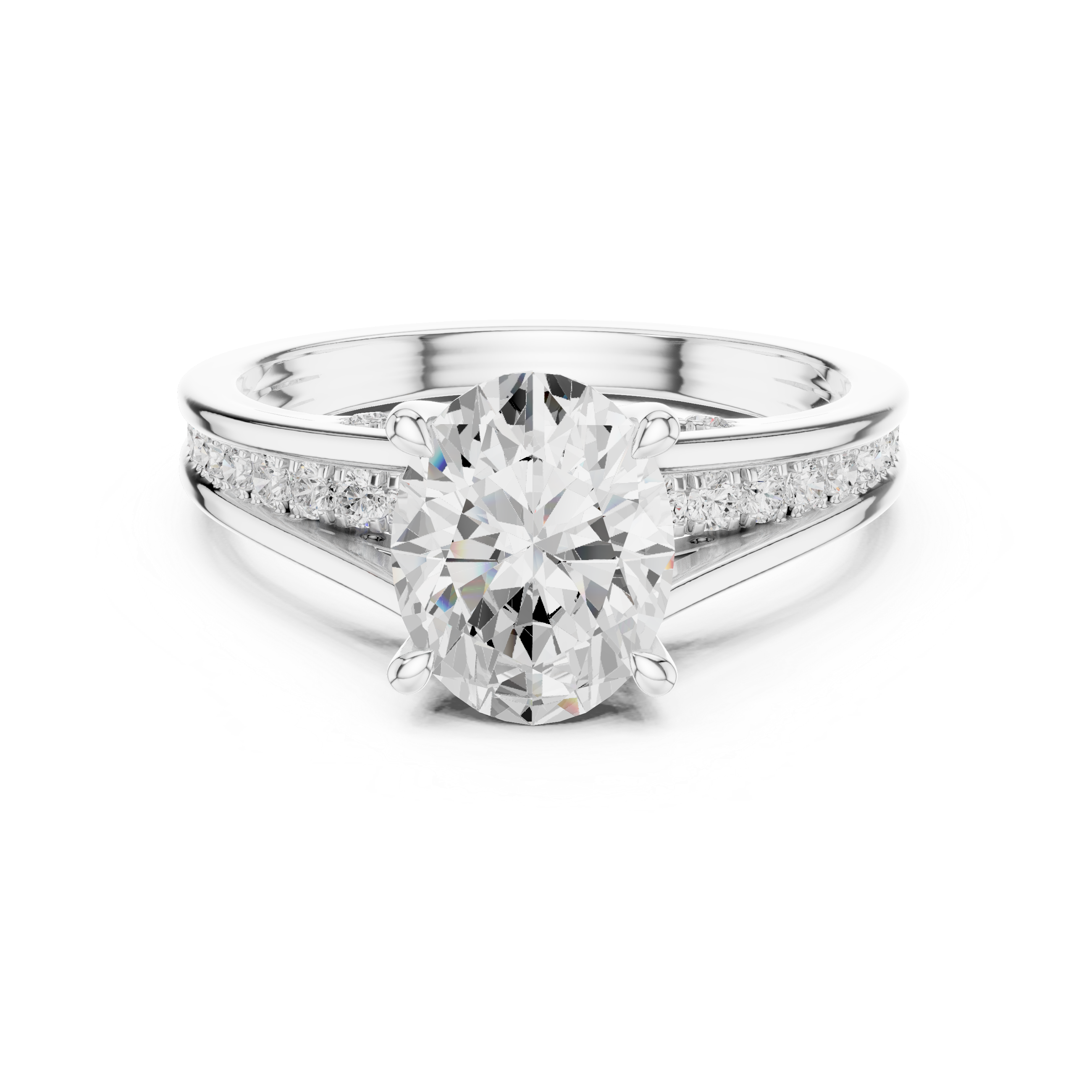Oval Cut Split Shank Engagement Ring with Hidden Diamond Accents