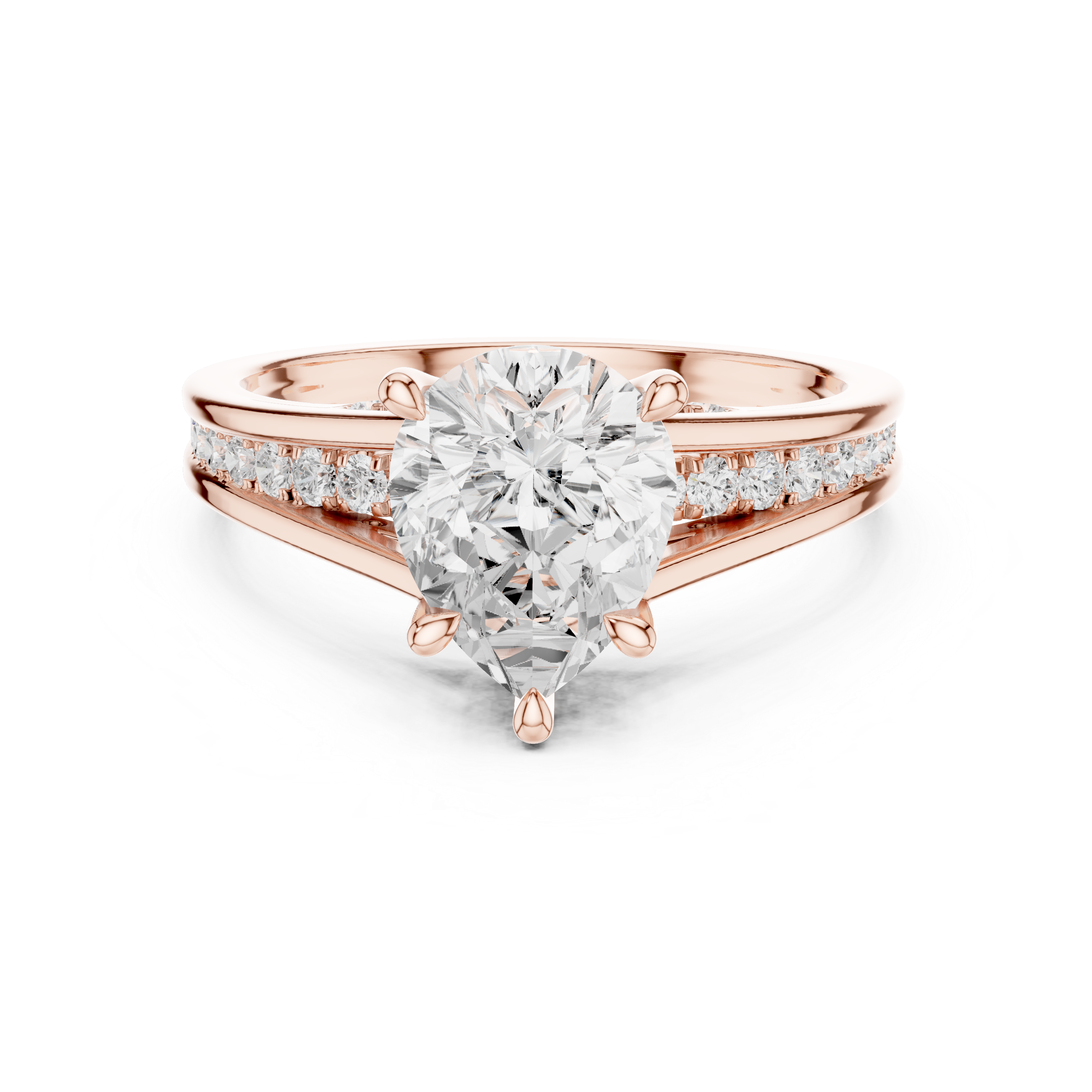 Pear Cut Split Shank Engagement Ring with Hidden Diamond Accents
