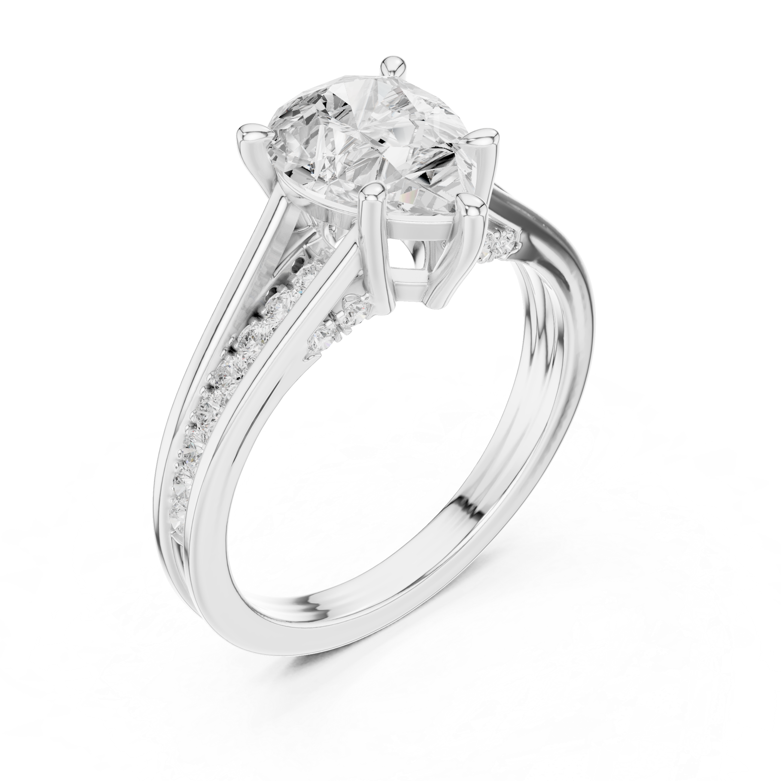 Pear Cut Split Shank Engagement Ring with Hidden Diamond Accents