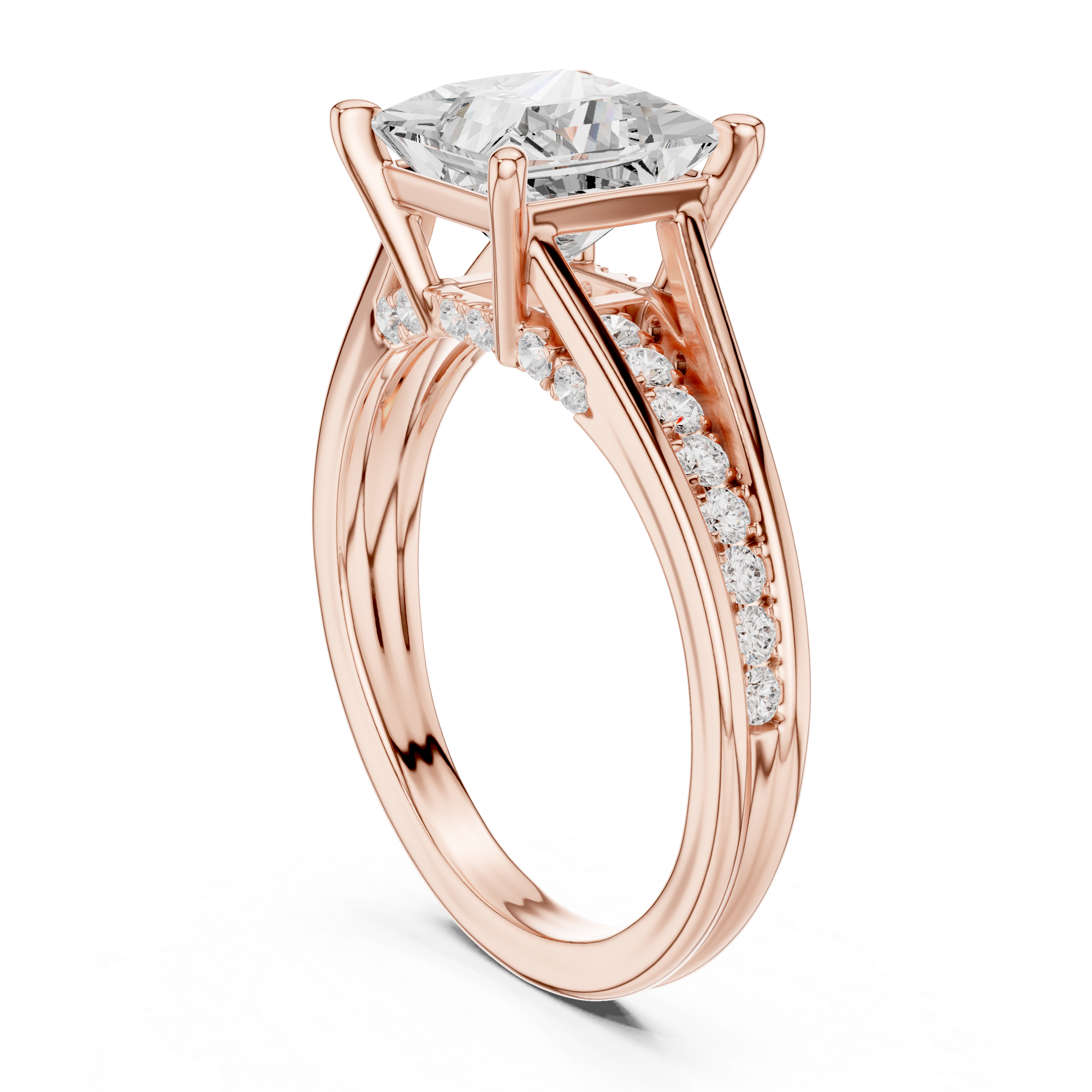 Princess Cut Split Shank Engagement Ring with Hidden Diamond Gallery