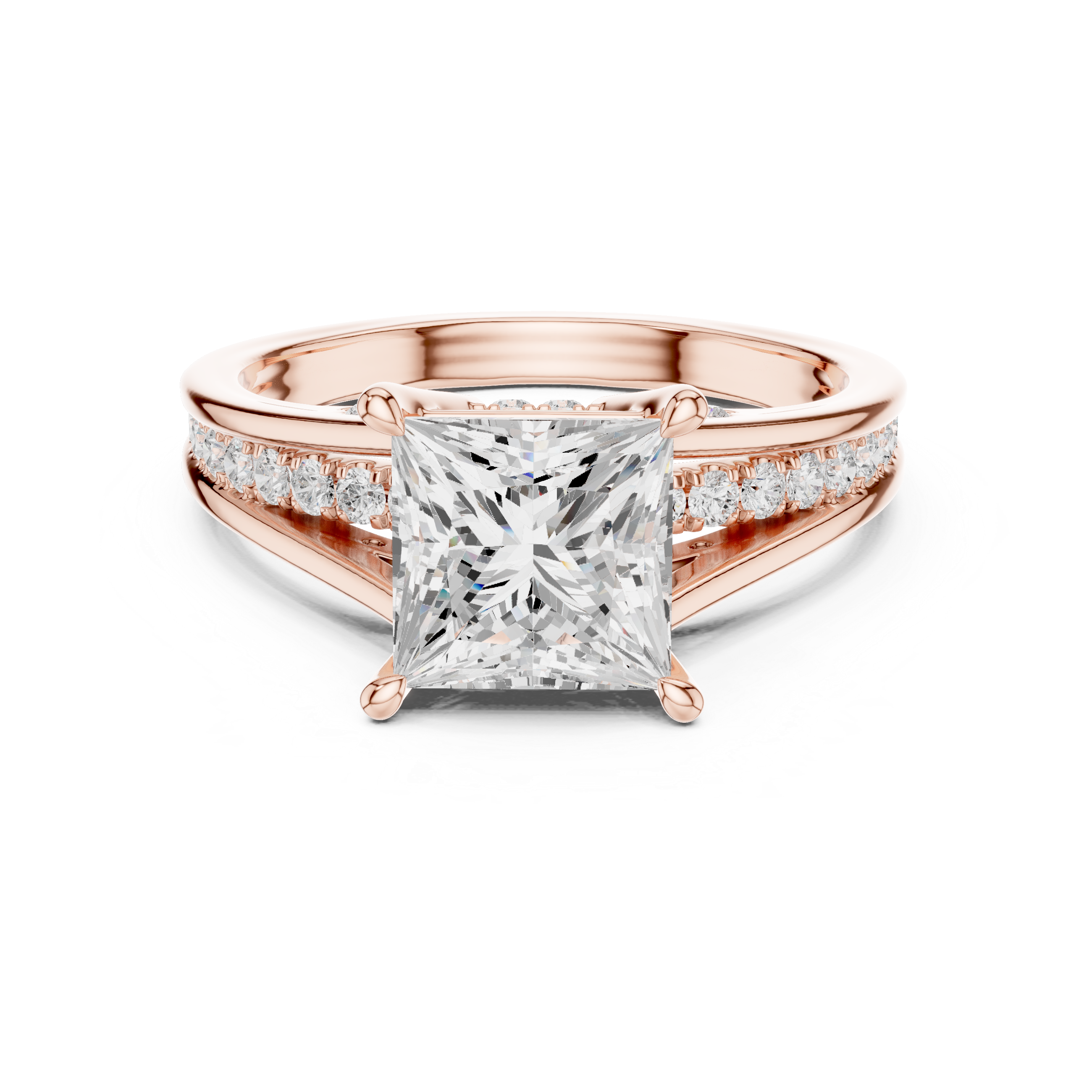 Princess Cut Split Shank Engagement Ring with Hidden Diamond Gallery