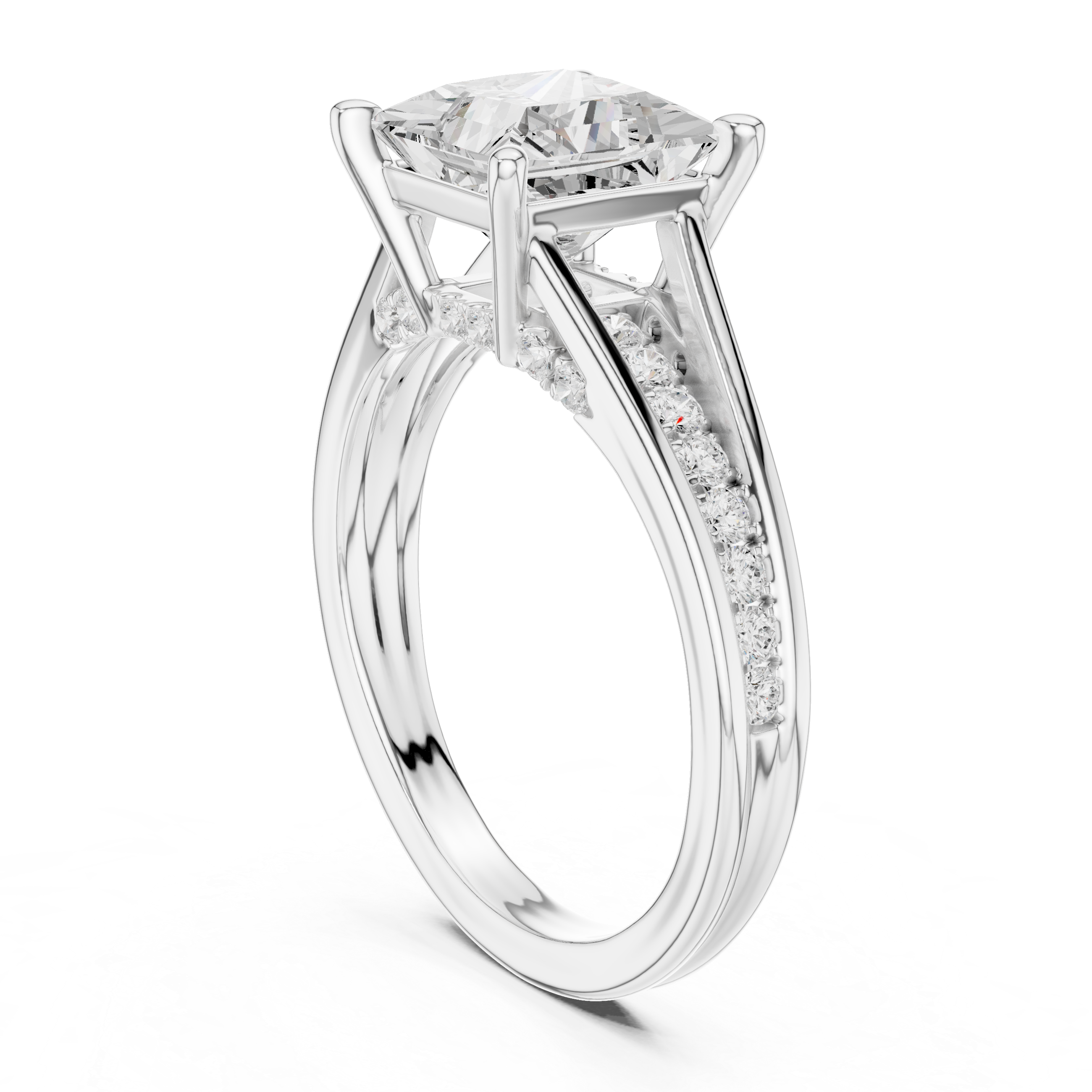 Princess Cut Split Shank Engagement Ring with Hidden Diamond Gallery