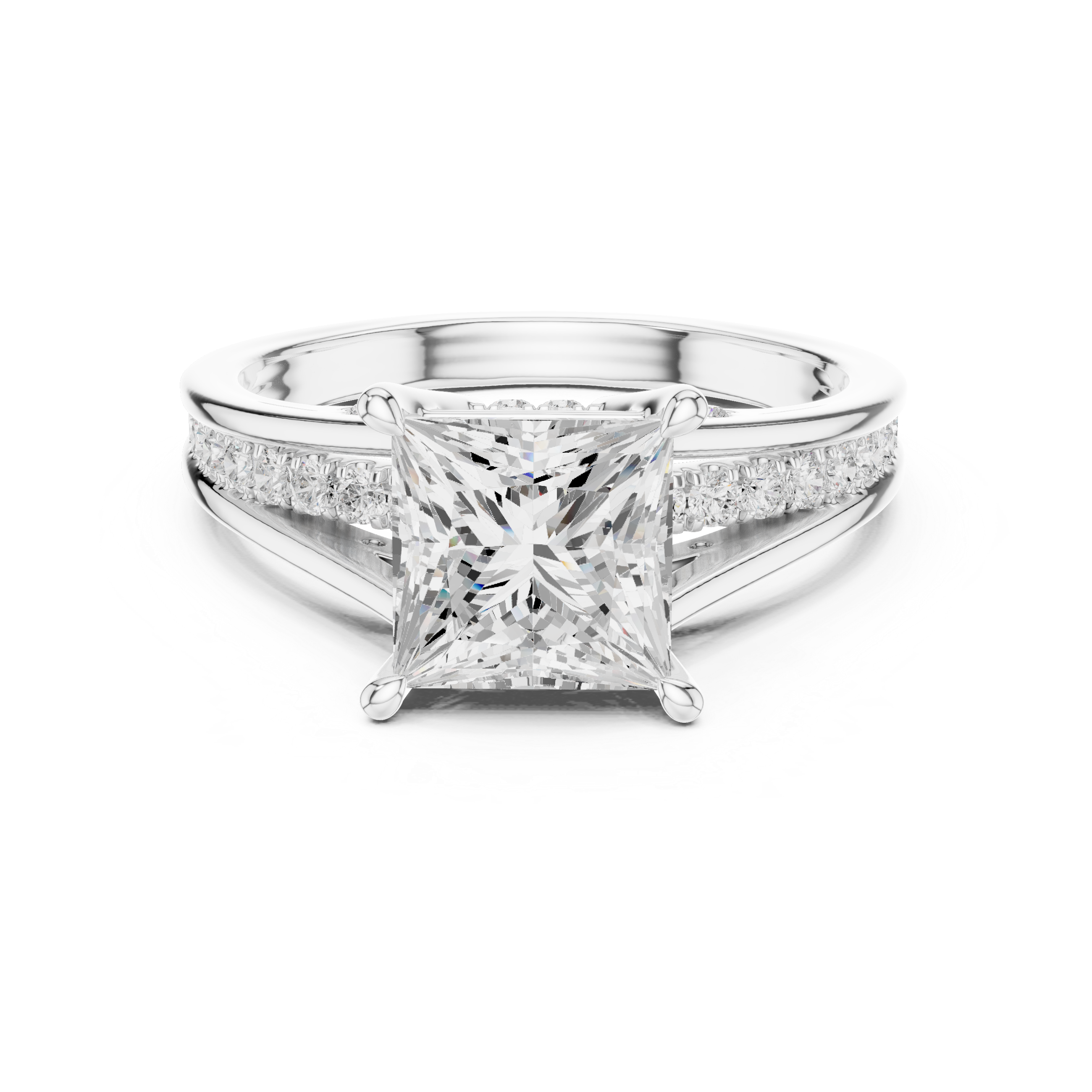 Princess Cut Split Shank Engagement Ring with Hidden Diamond Gallery