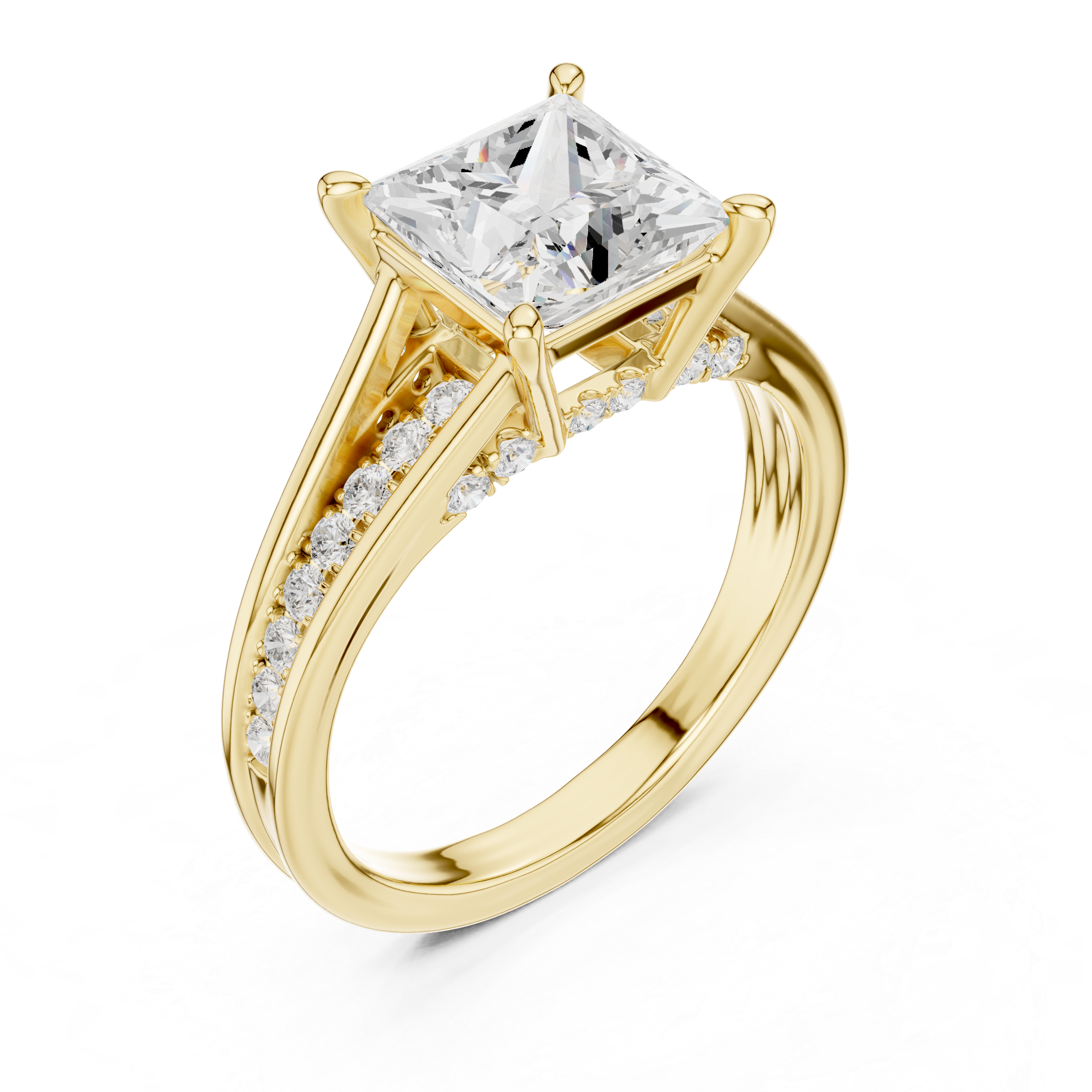 Princess Cut Split Shank Engagement Ring with Hidden Diamond Gallery