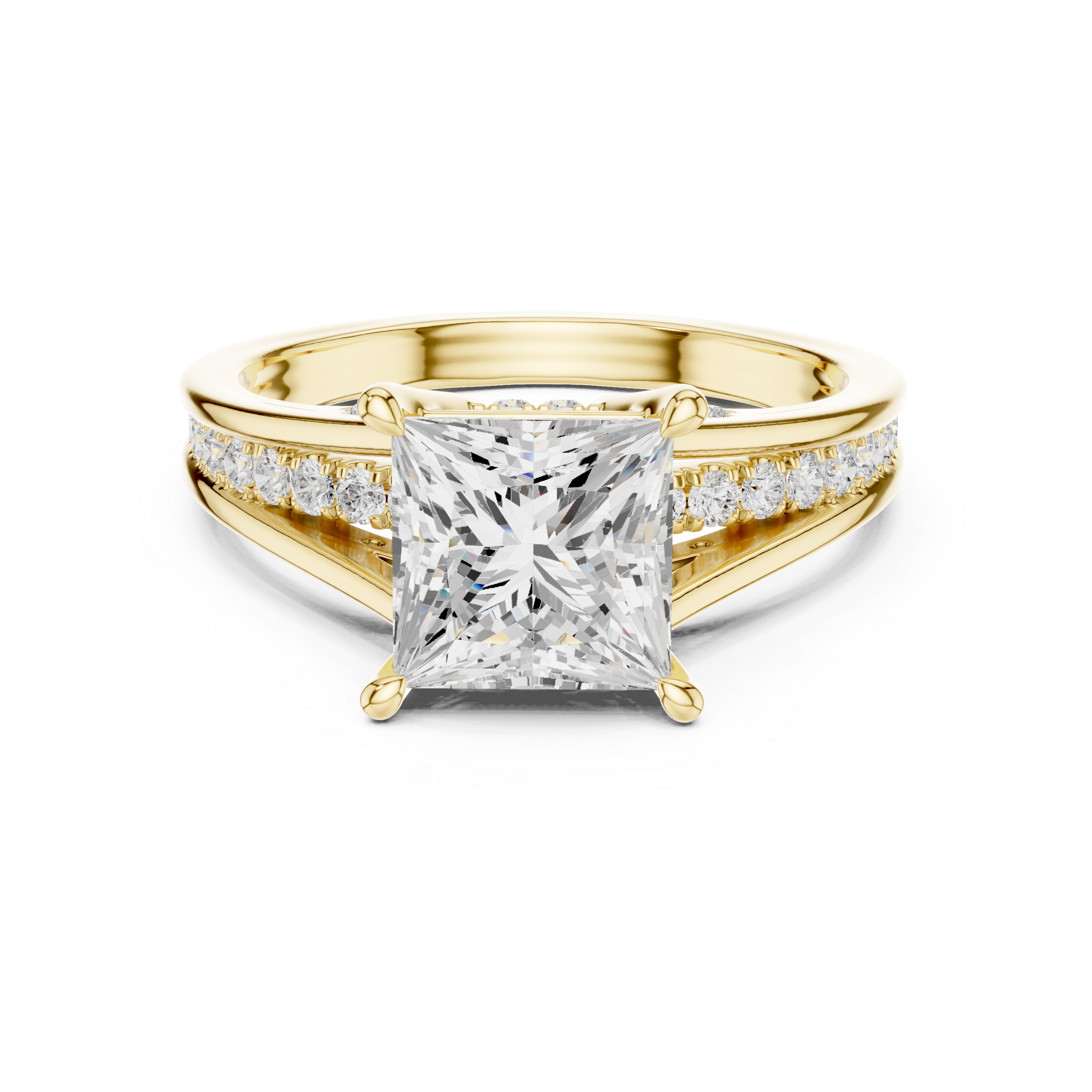 Princess Cut Split Shank Engagement Ring with Hidden Diamond Gallery