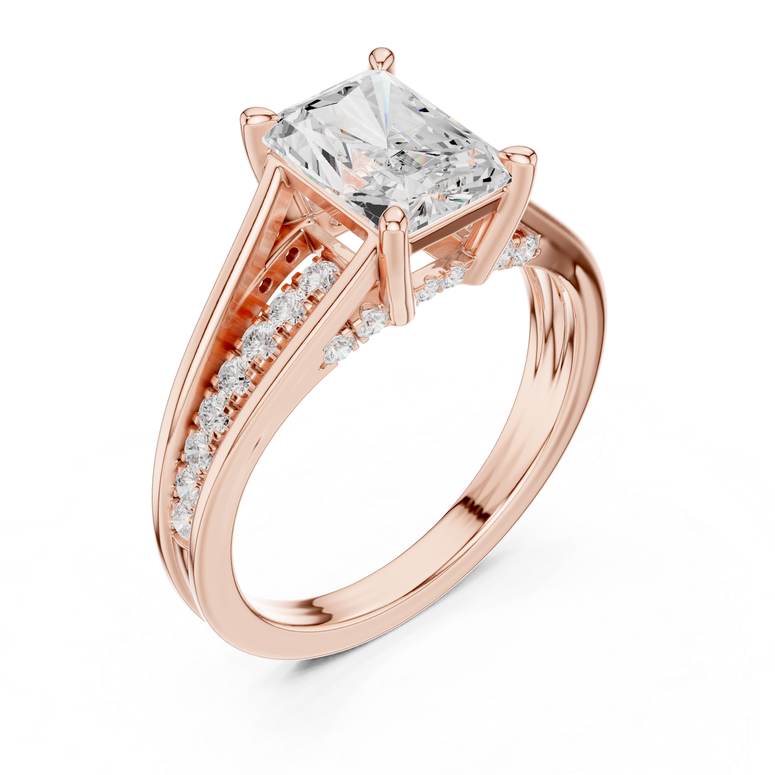 Radiant Cut Split Shank Engagement Ring with Hidden Diamond Accents