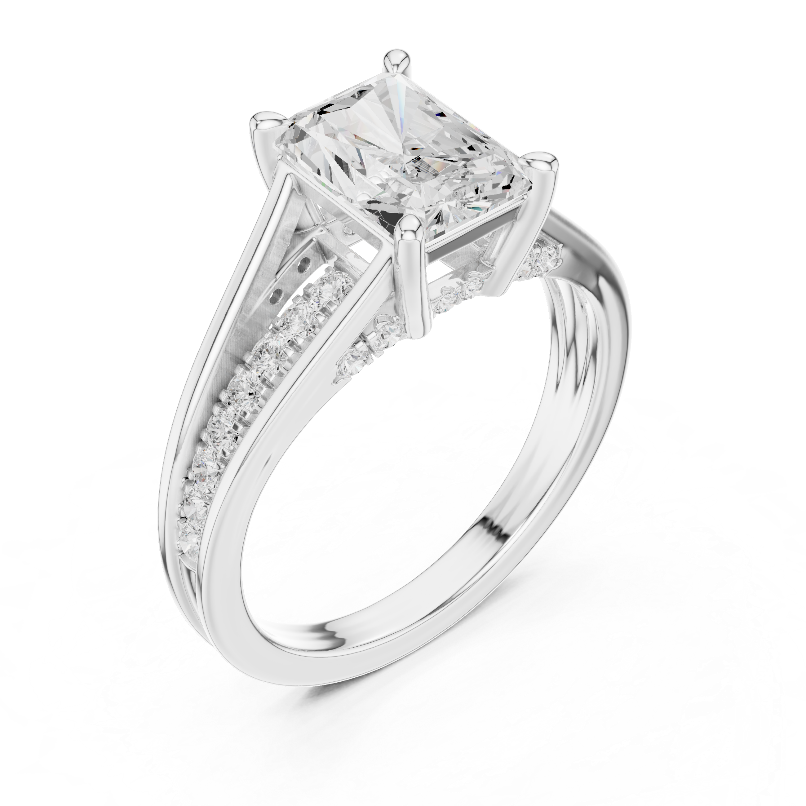 Radiant Cut Split Shank Engagement Ring with Hidden Diamond Accents