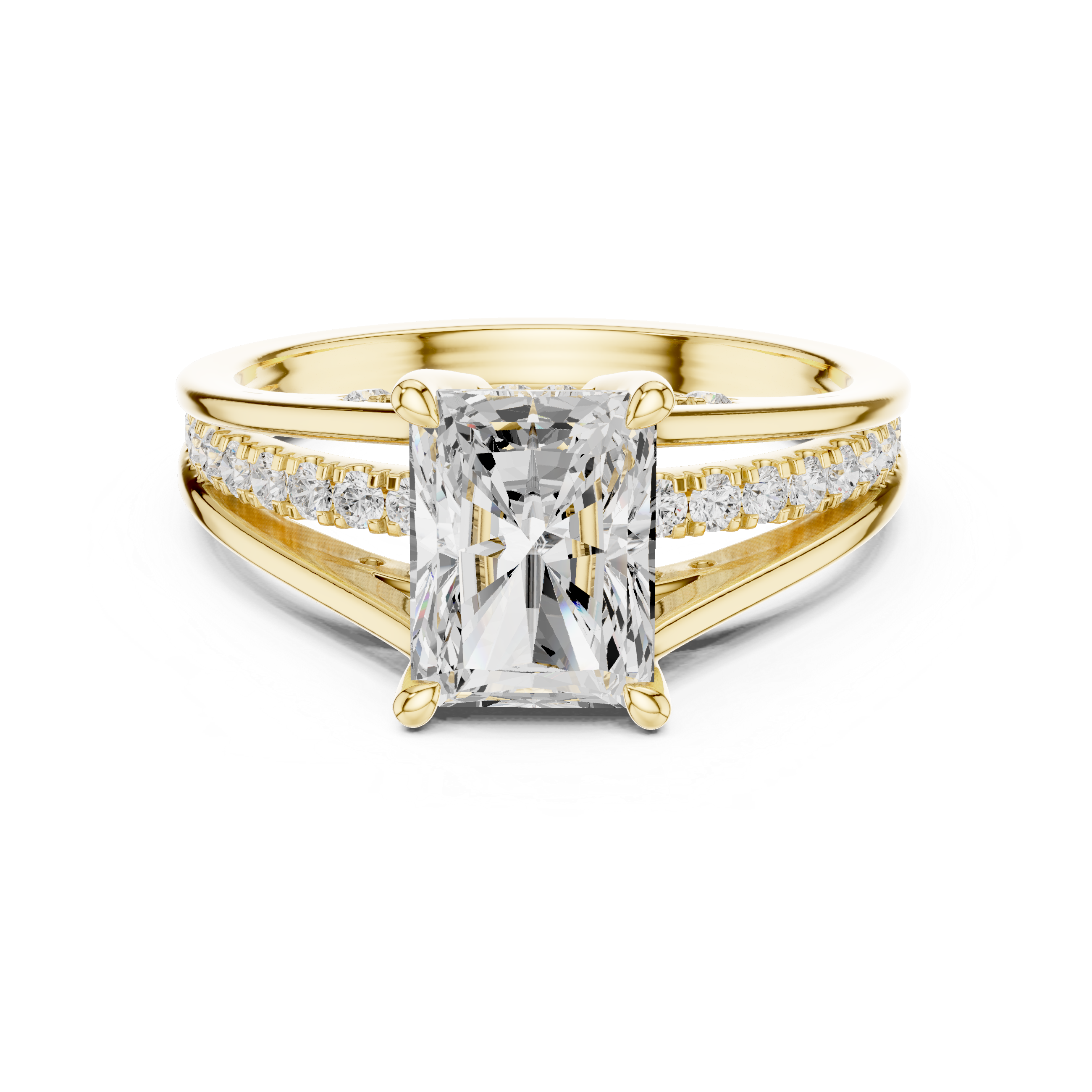 Radiant Cut Split Shank Engagement Ring with Hidden Diamond Accents