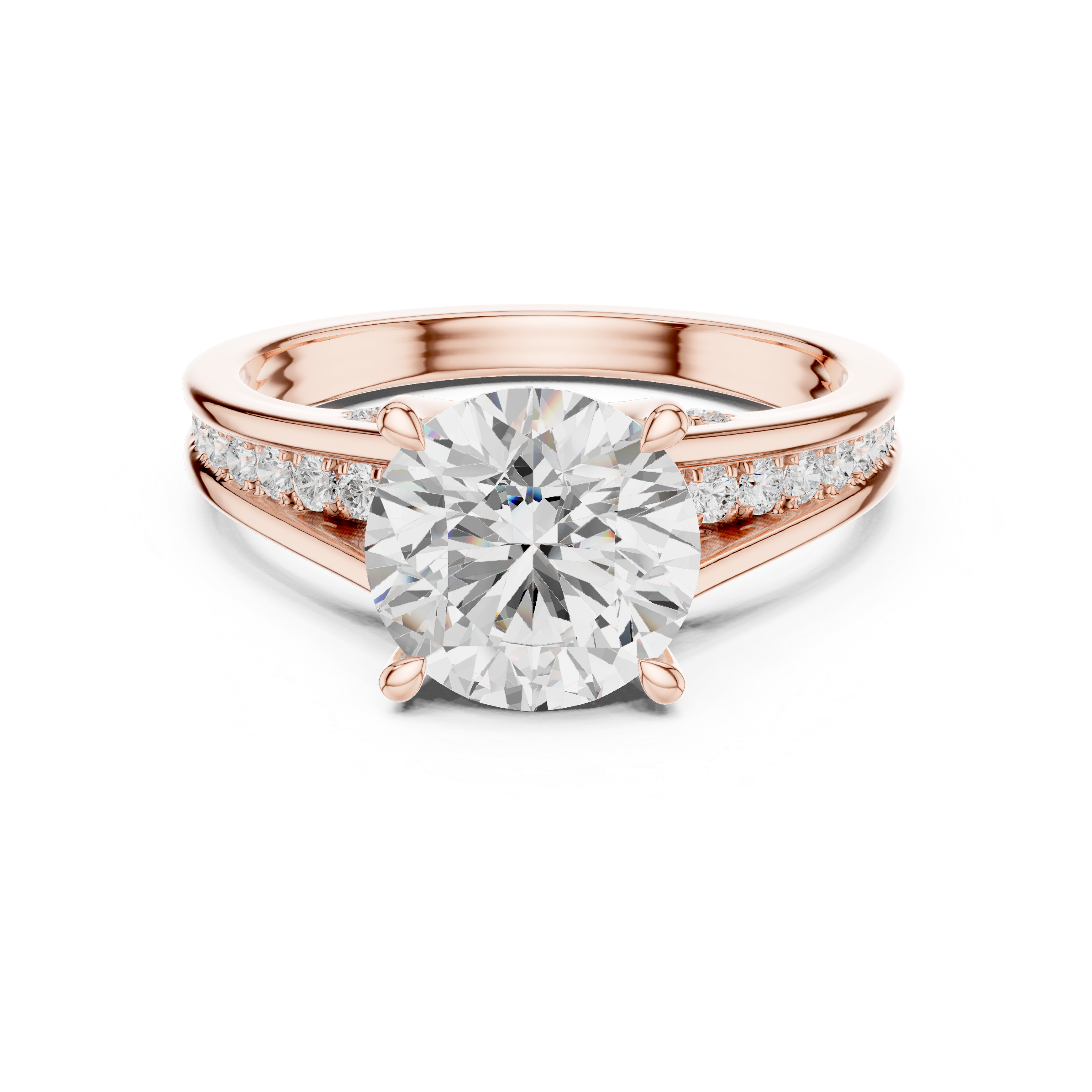 Round Cut Solitaire Engagement Ring with Split Shank Pavé Diamond Band