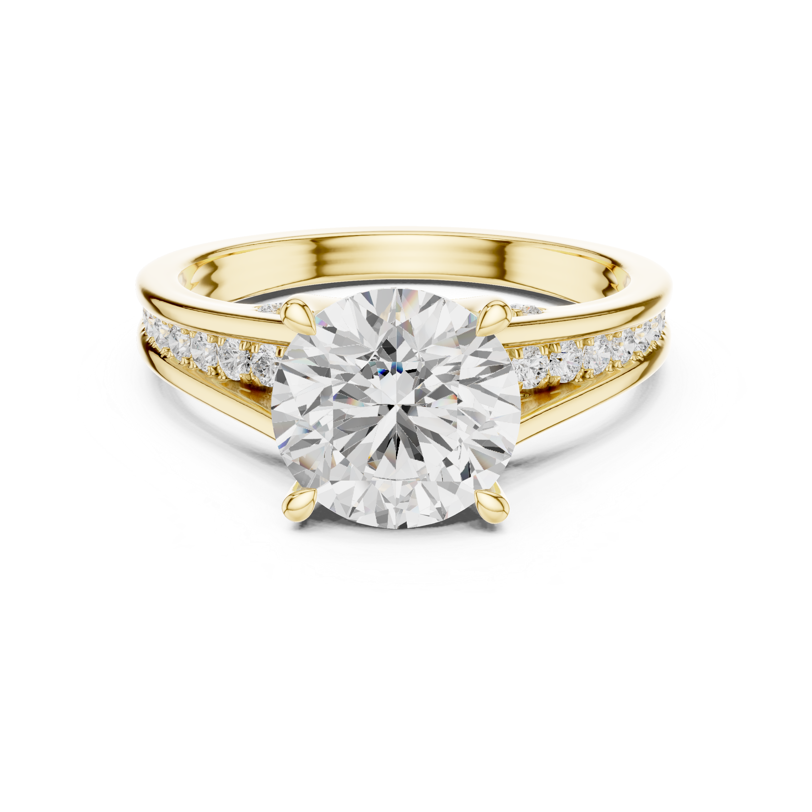 Round Cut Solitaire Engagement Ring with Split Shank Pavé Diamond Band