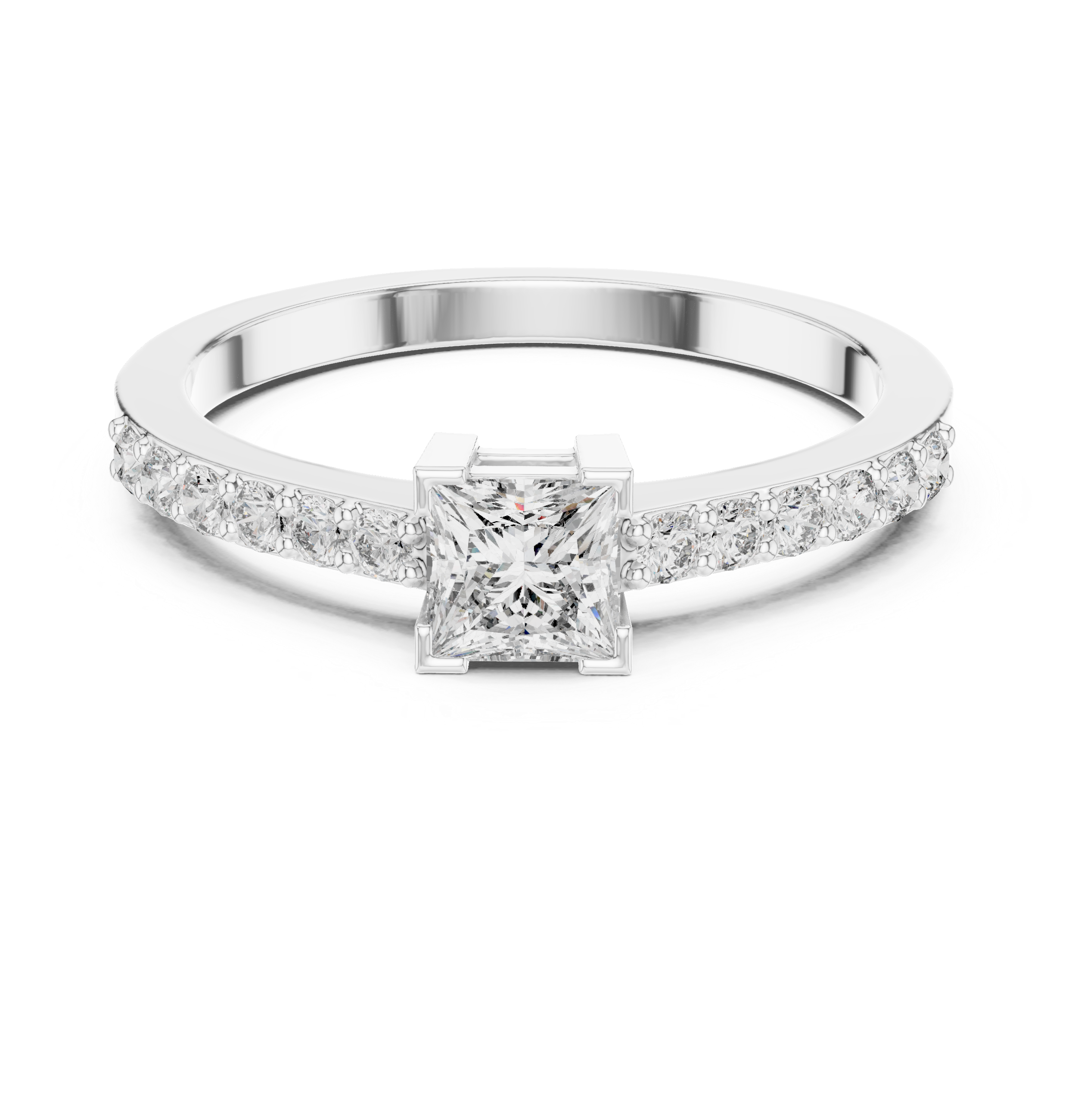 Princess Cut Solitaire Engagement Ring with Pavé Diamond Band