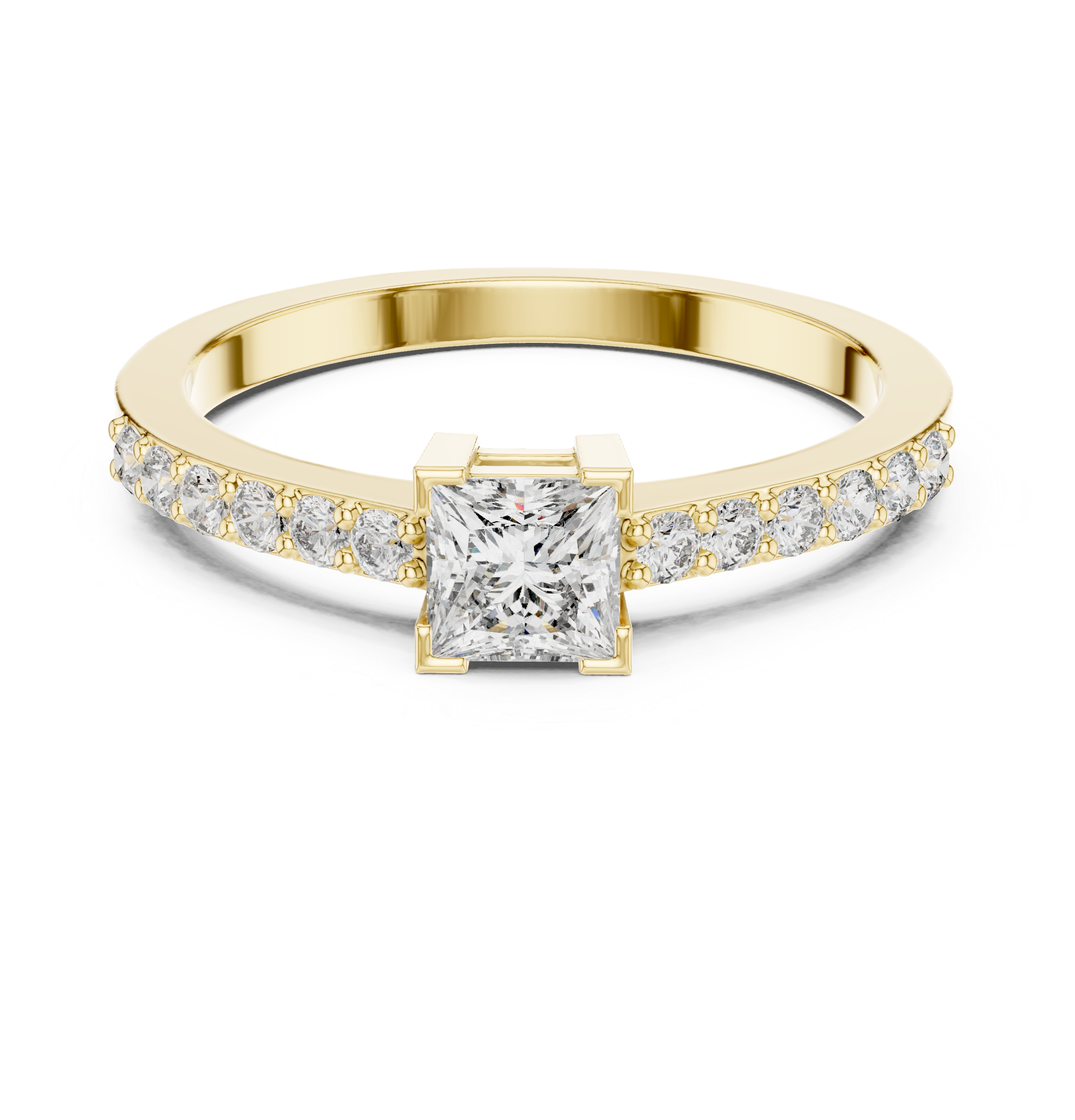 Princess Cut Solitaire Engagement Ring with Pavé Diamond Band