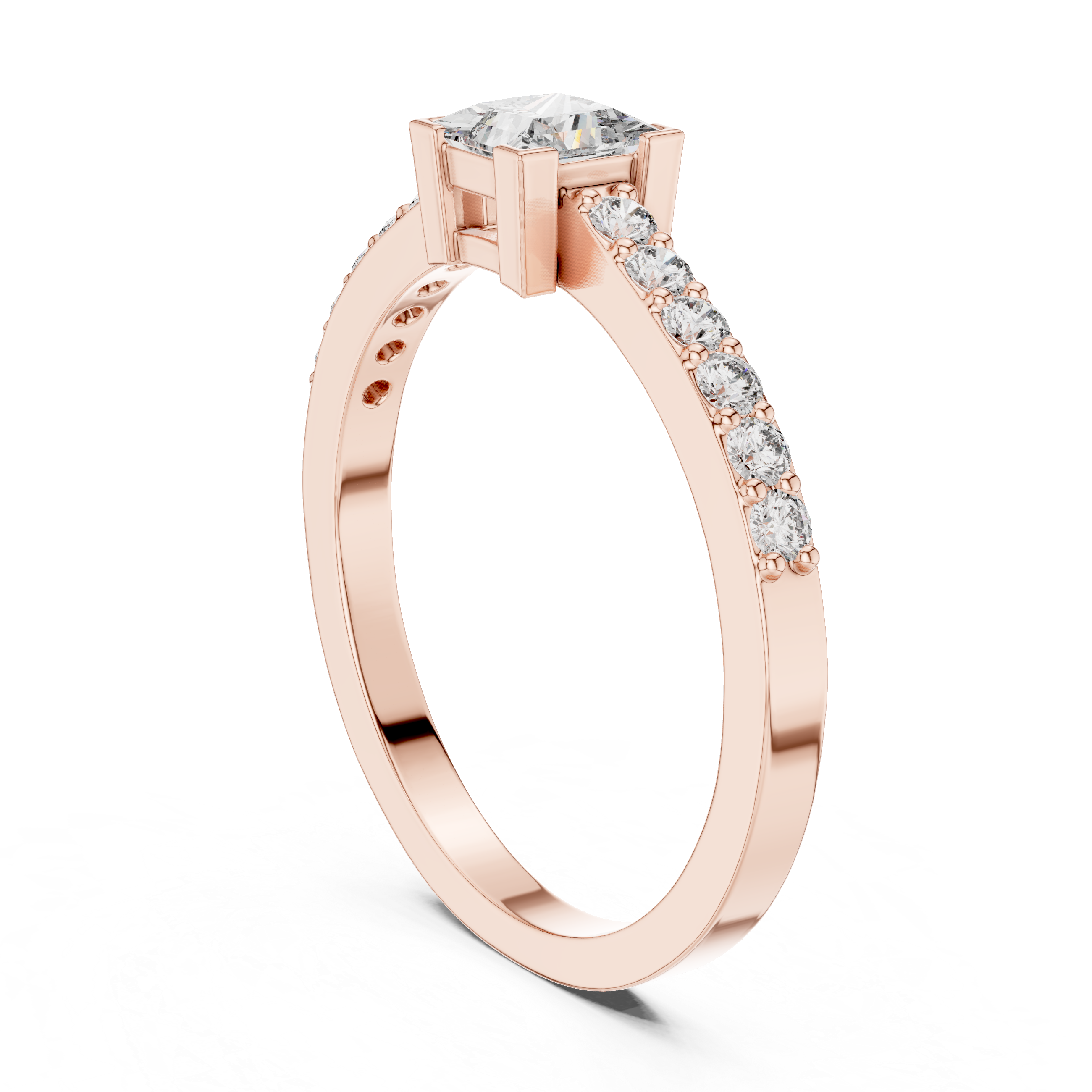 Princess Cut Solitaire Engagement Ring with Pavé Diamond Band
