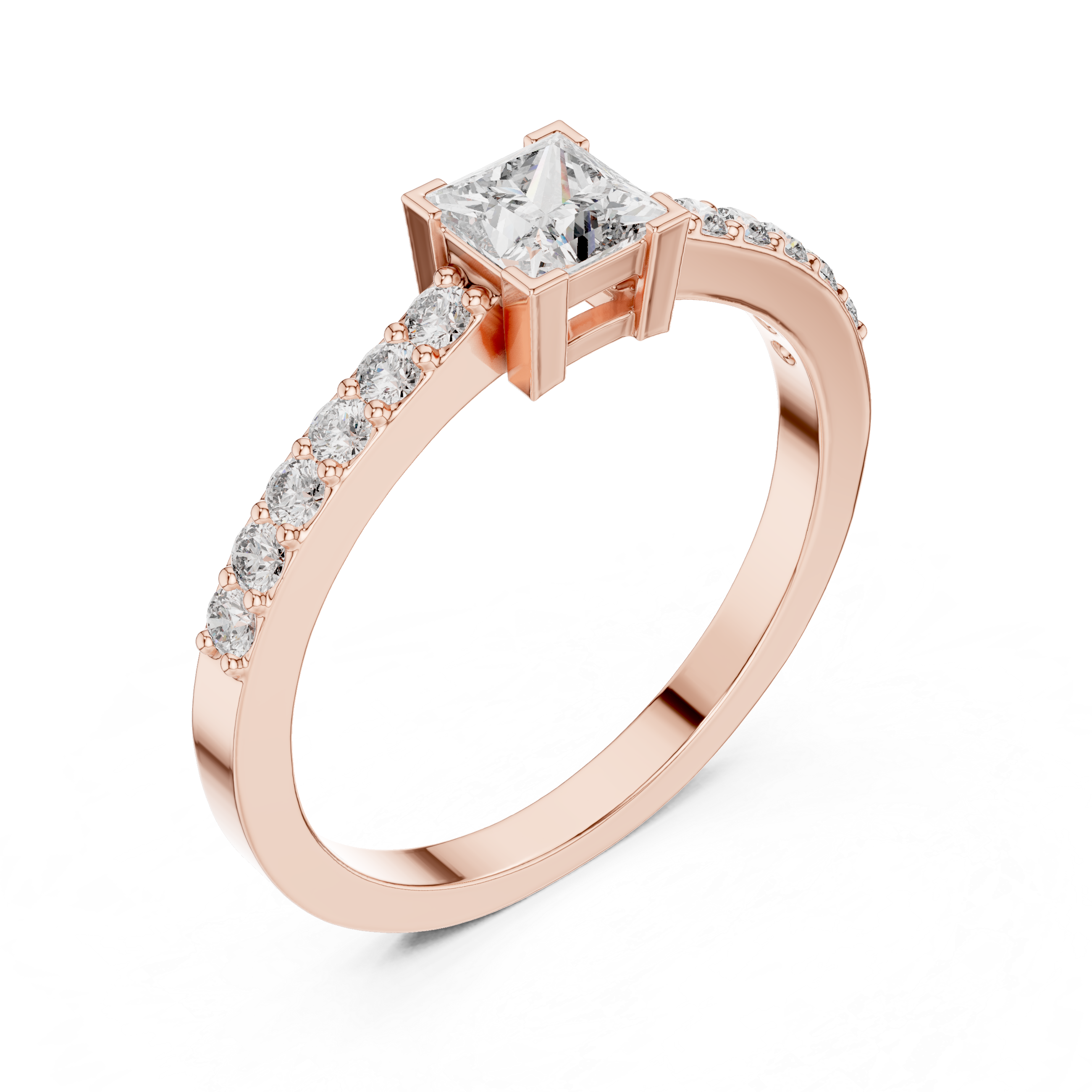Princess Cut Solitaire Engagement Ring with Pavé Diamond Band