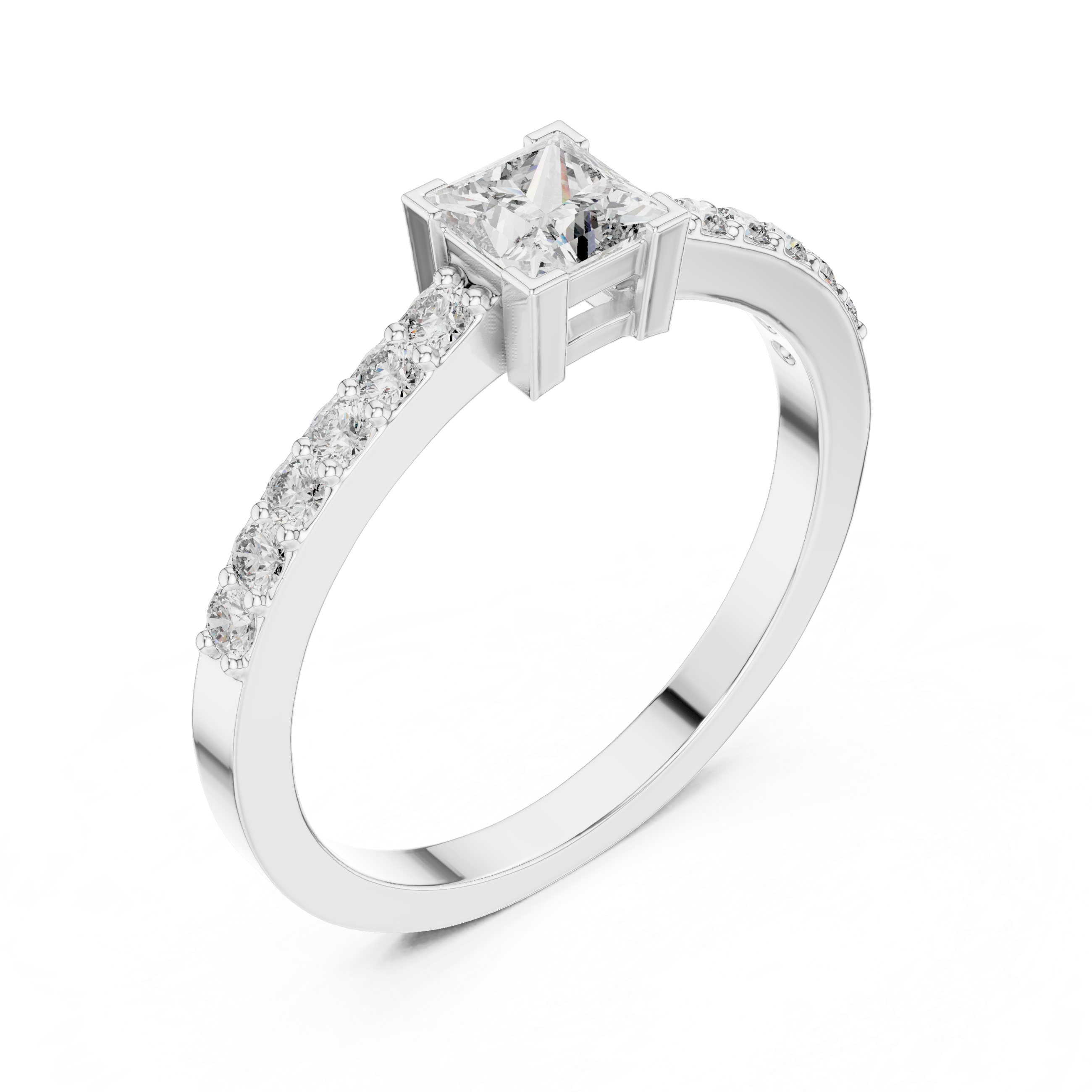 Princess Cut Solitaire Engagement Ring with Pavé Diamond Band