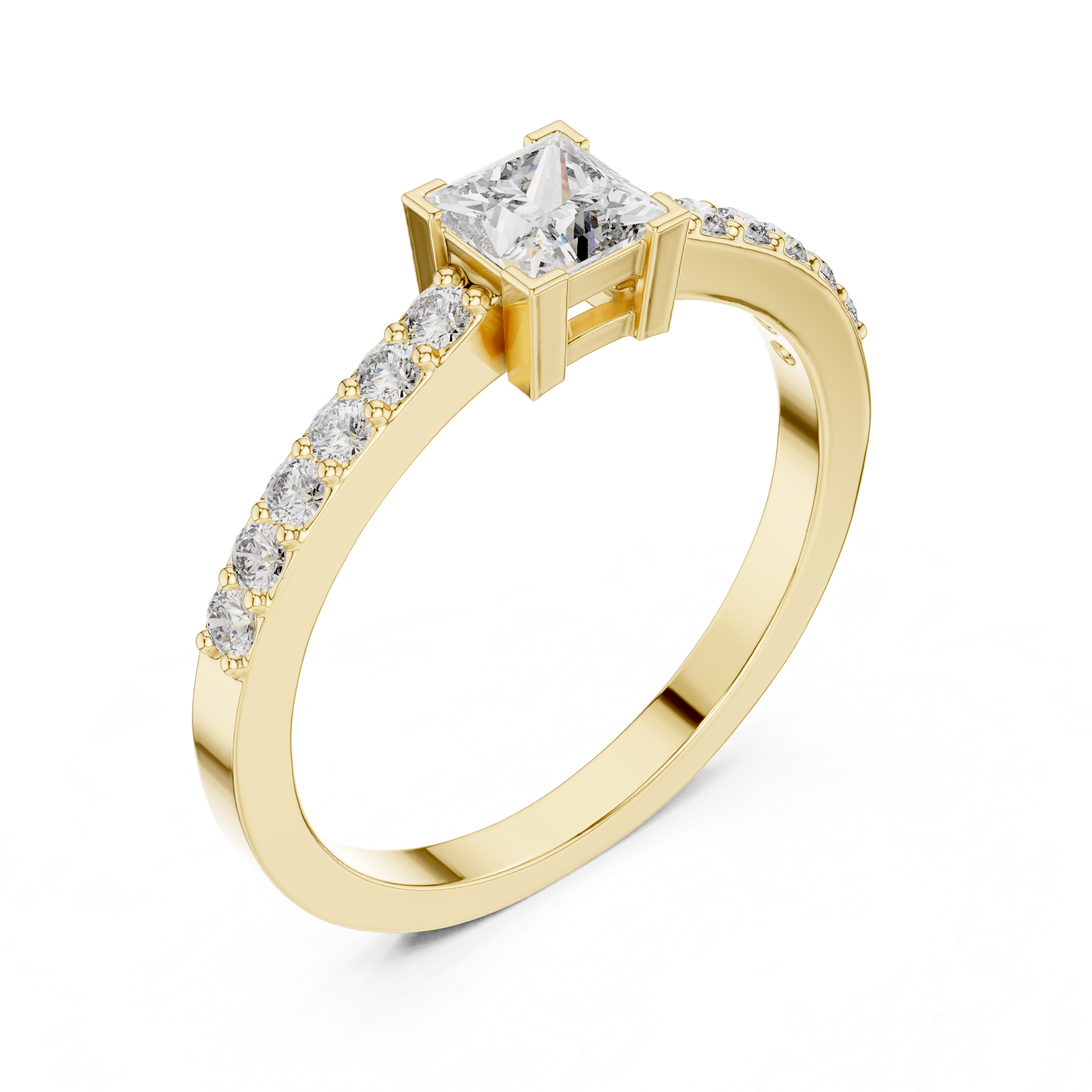 Princess Cut Solitaire Engagement Ring with Pavé Diamond Band