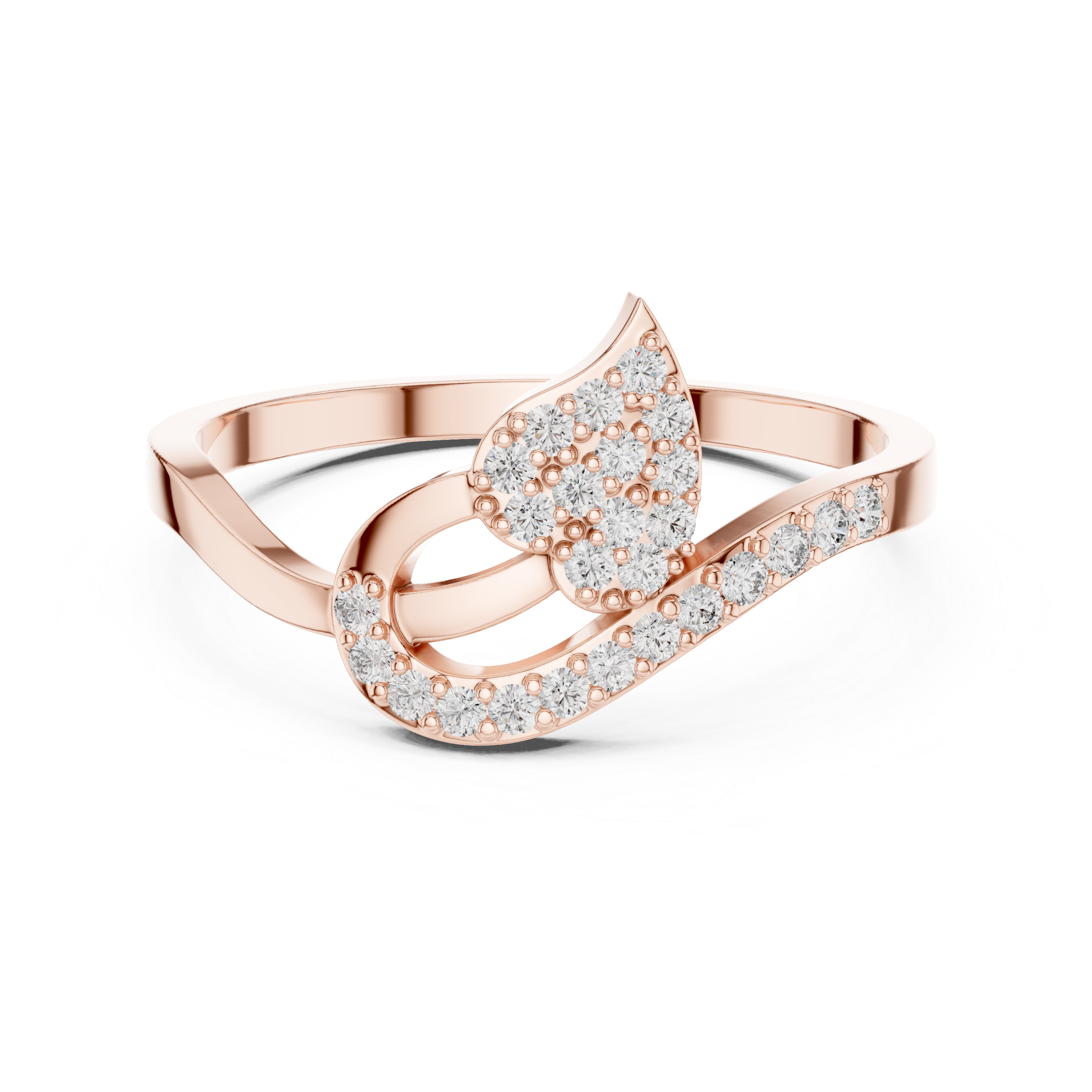 Diamond Leaf Swirl Ring – Nature Inspired Pavé Statement Ring