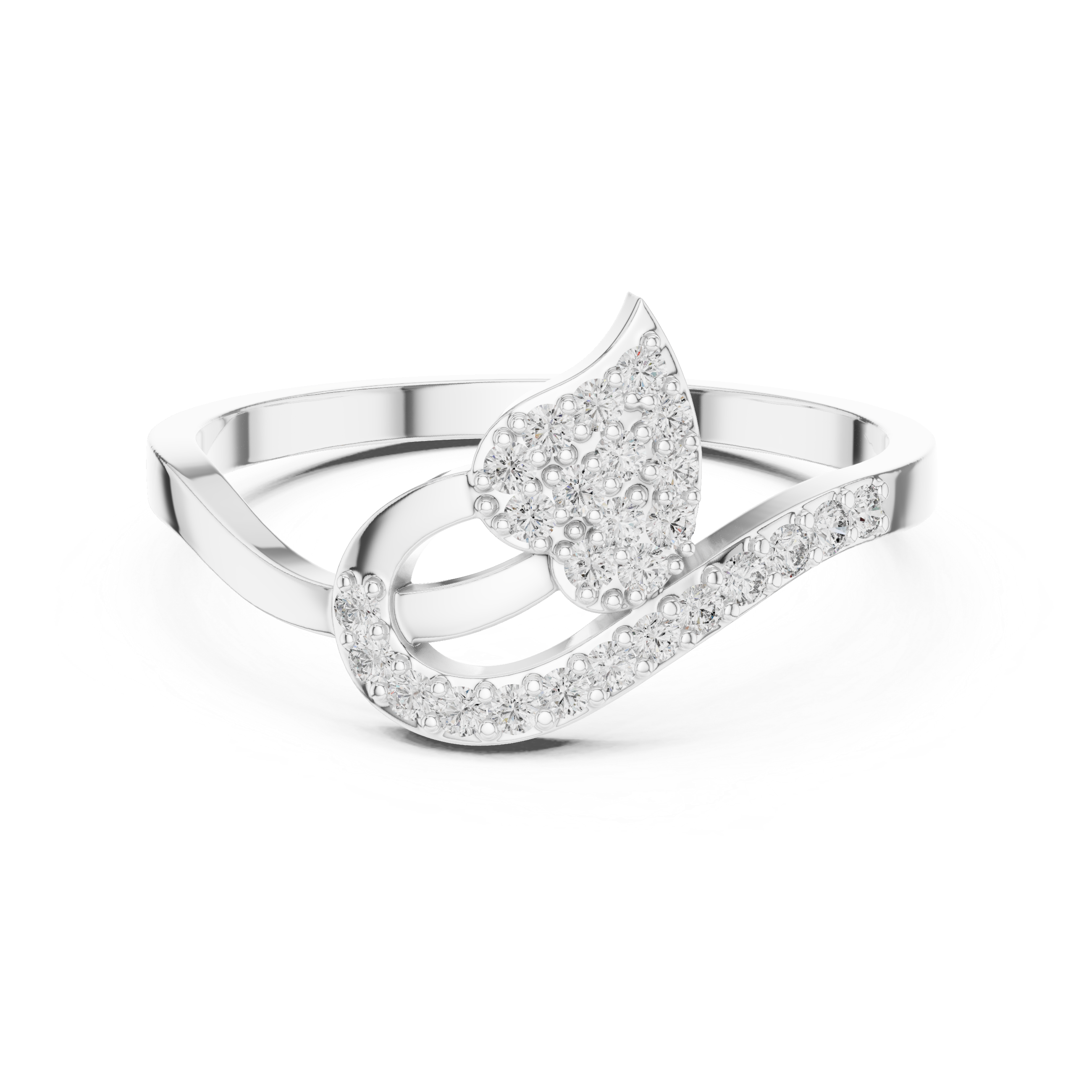 Diamond Leaf Swirl Ring – Nature Inspired Pavé Statement Ring