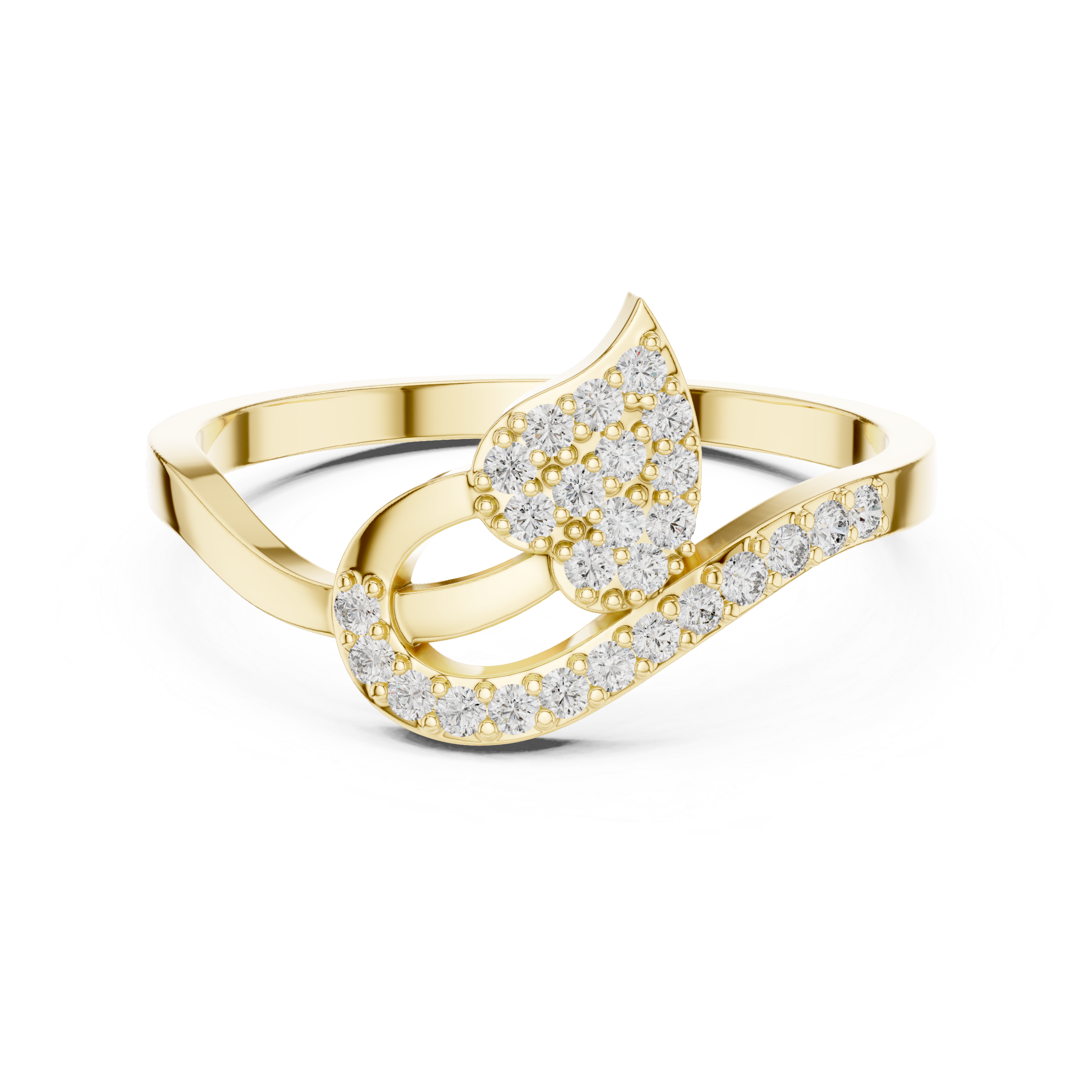 Diamond Leaf Swirl Ring – Nature Inspired Pavé Statement Ring