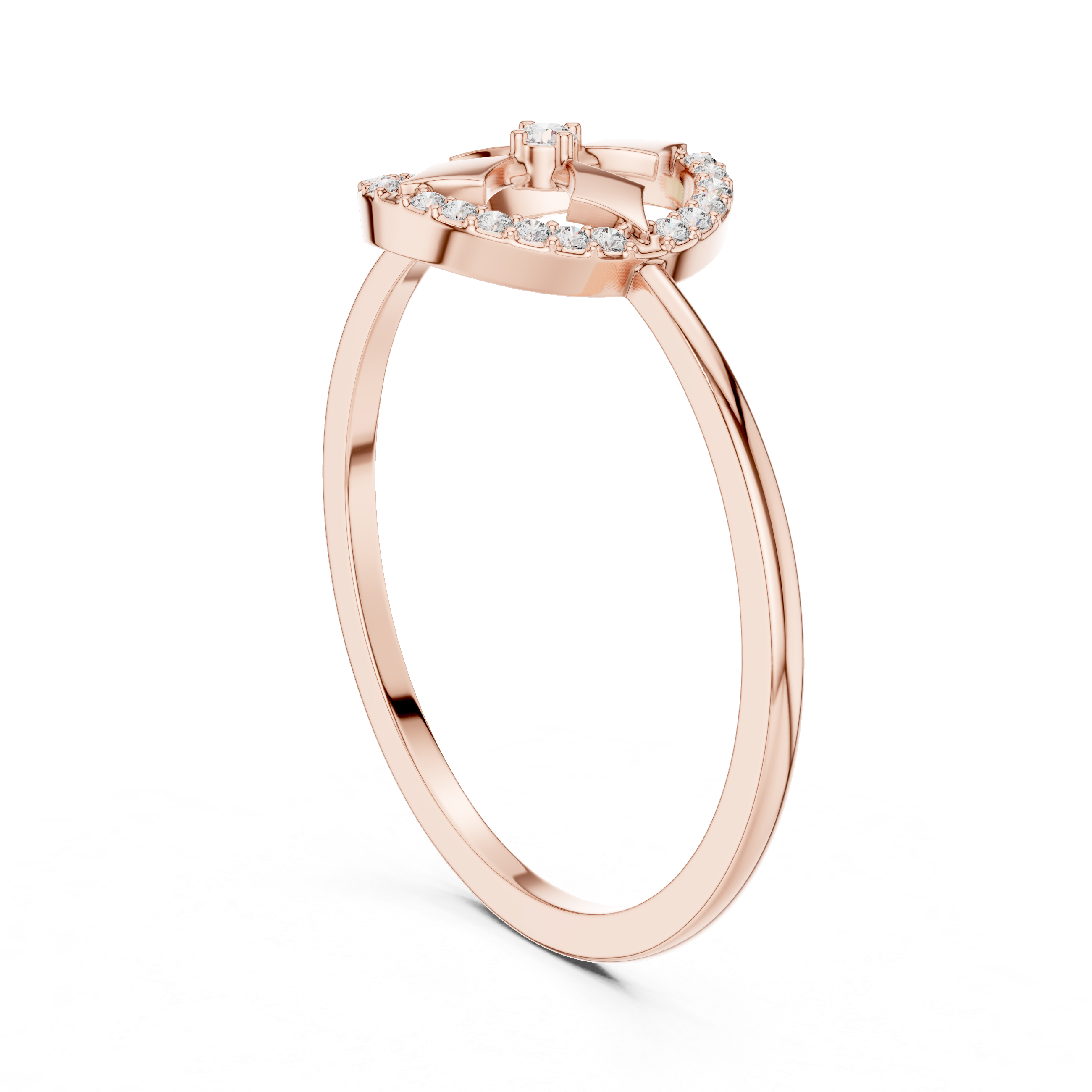 Diamond Halo Cross Motif Ring – Geometric Circle Statement Ring
