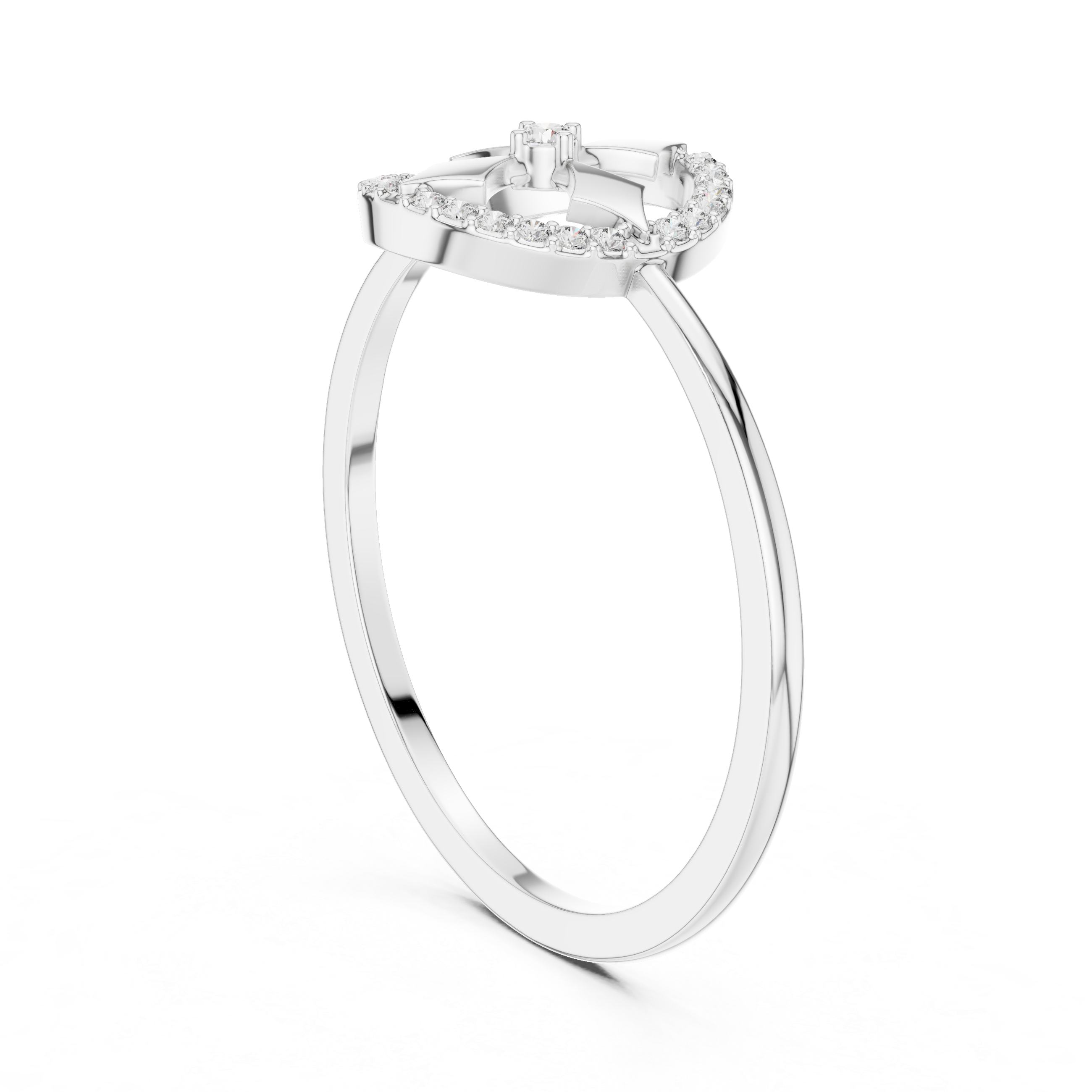 Diamond Halo Cross Motif Ring – Geometric Circle Statement Ring