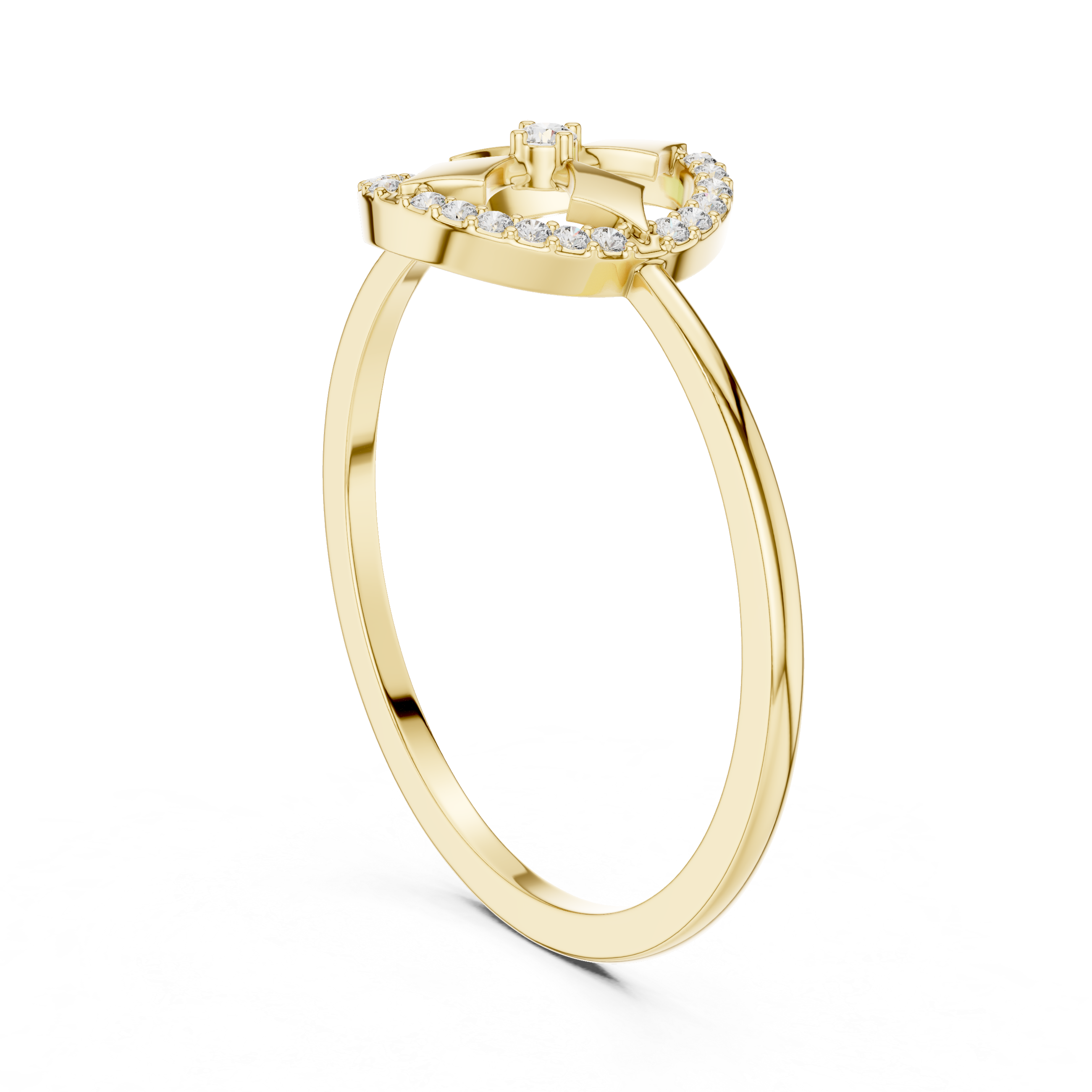 Diamond Halo Cross Motif Ring – Geometric Circle Statement Ring