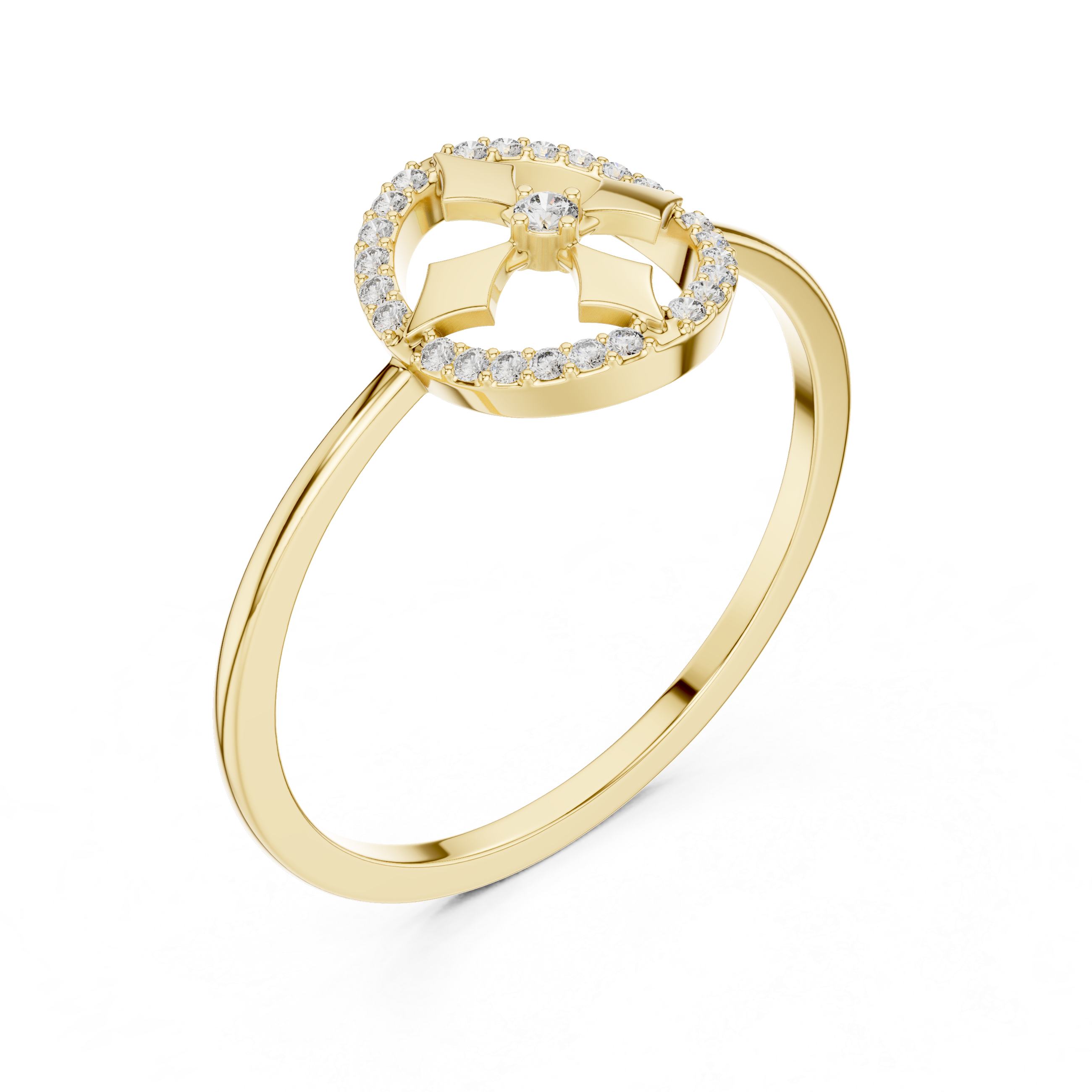 Diamond Halo Cross Motif Ring – Geometric Circle Statement Ring