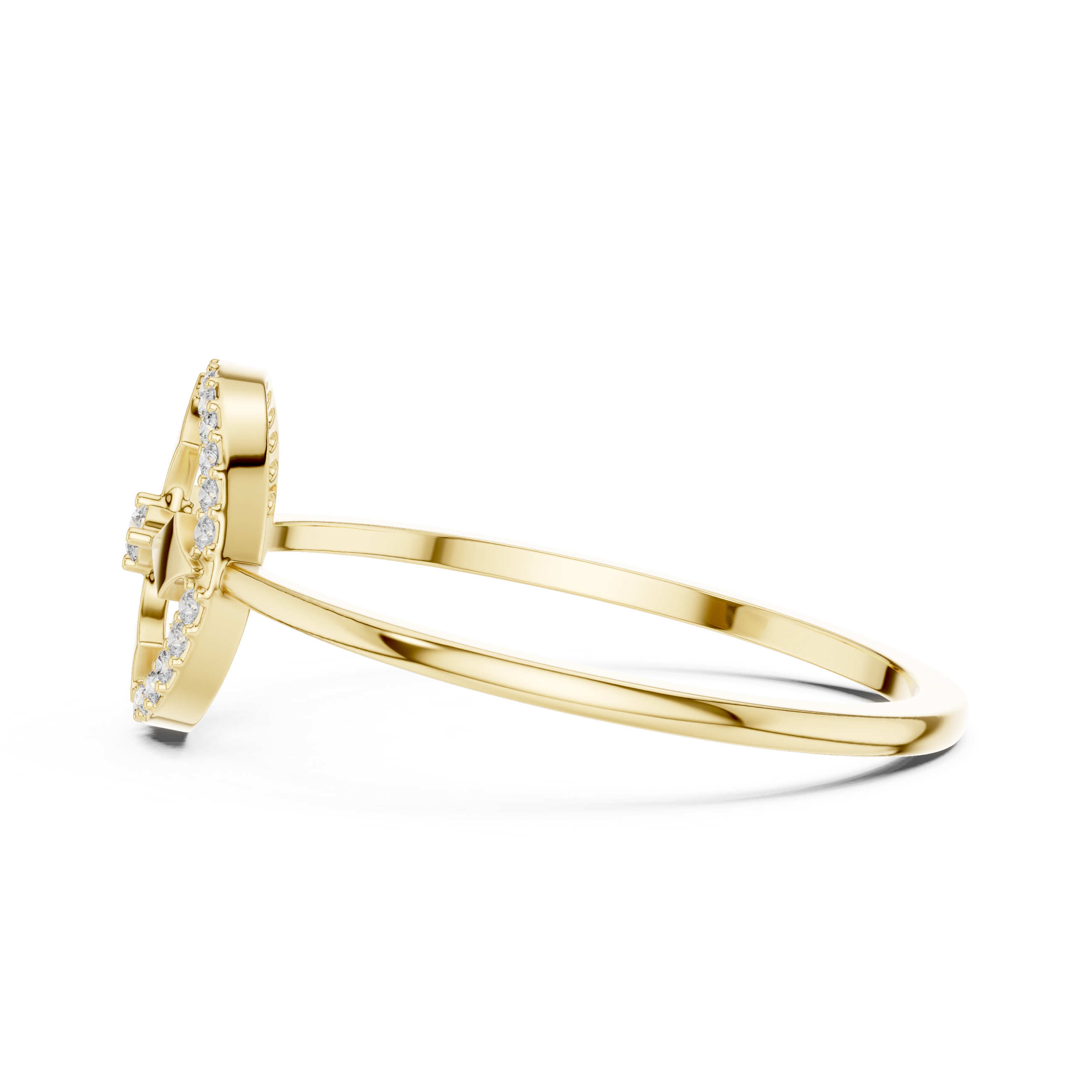 Diamond Halo Cross Motif Ring – Geometric Circle Statement Ring