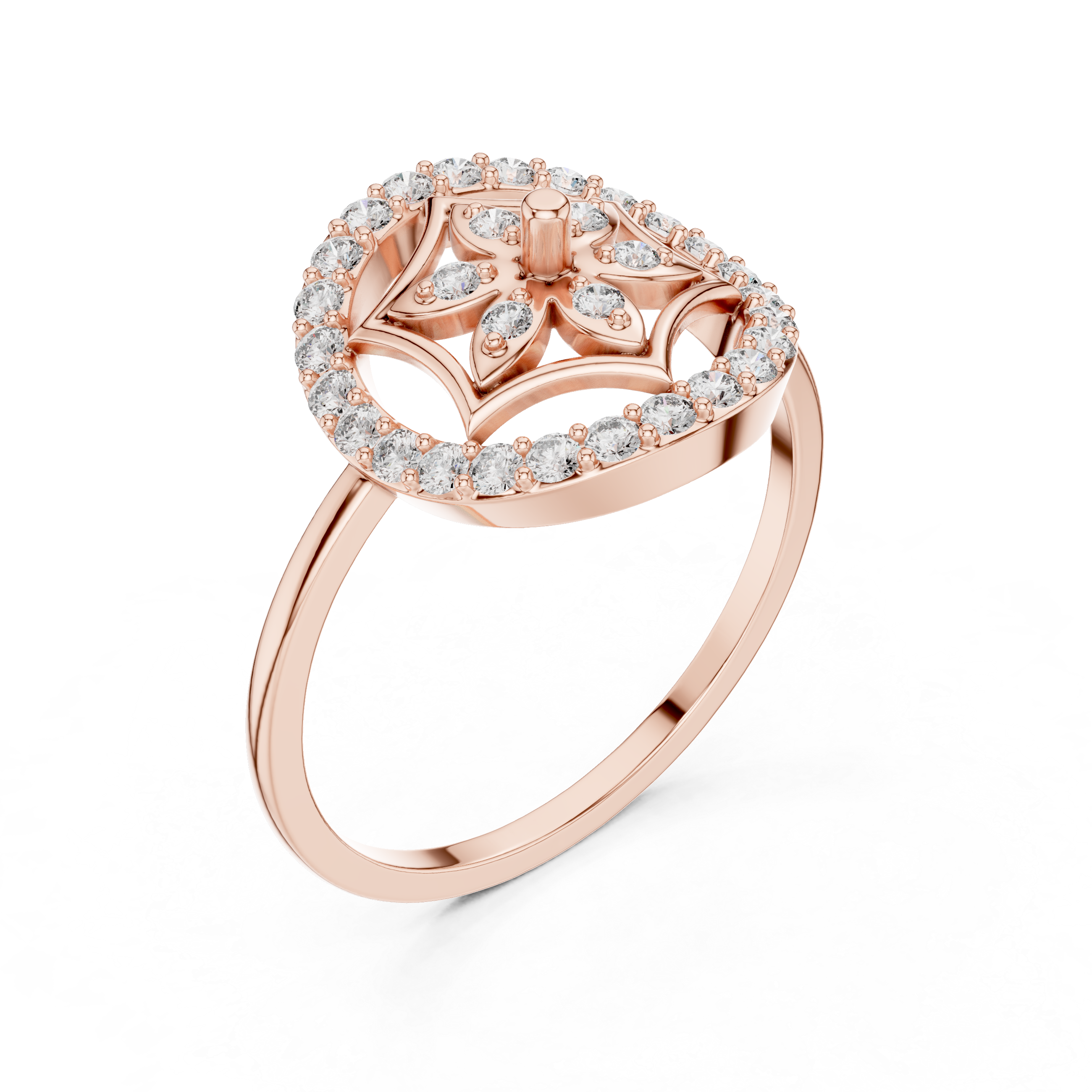 Diamond Mandala Halo Ring – Celestial Floral Circle Statement Ring