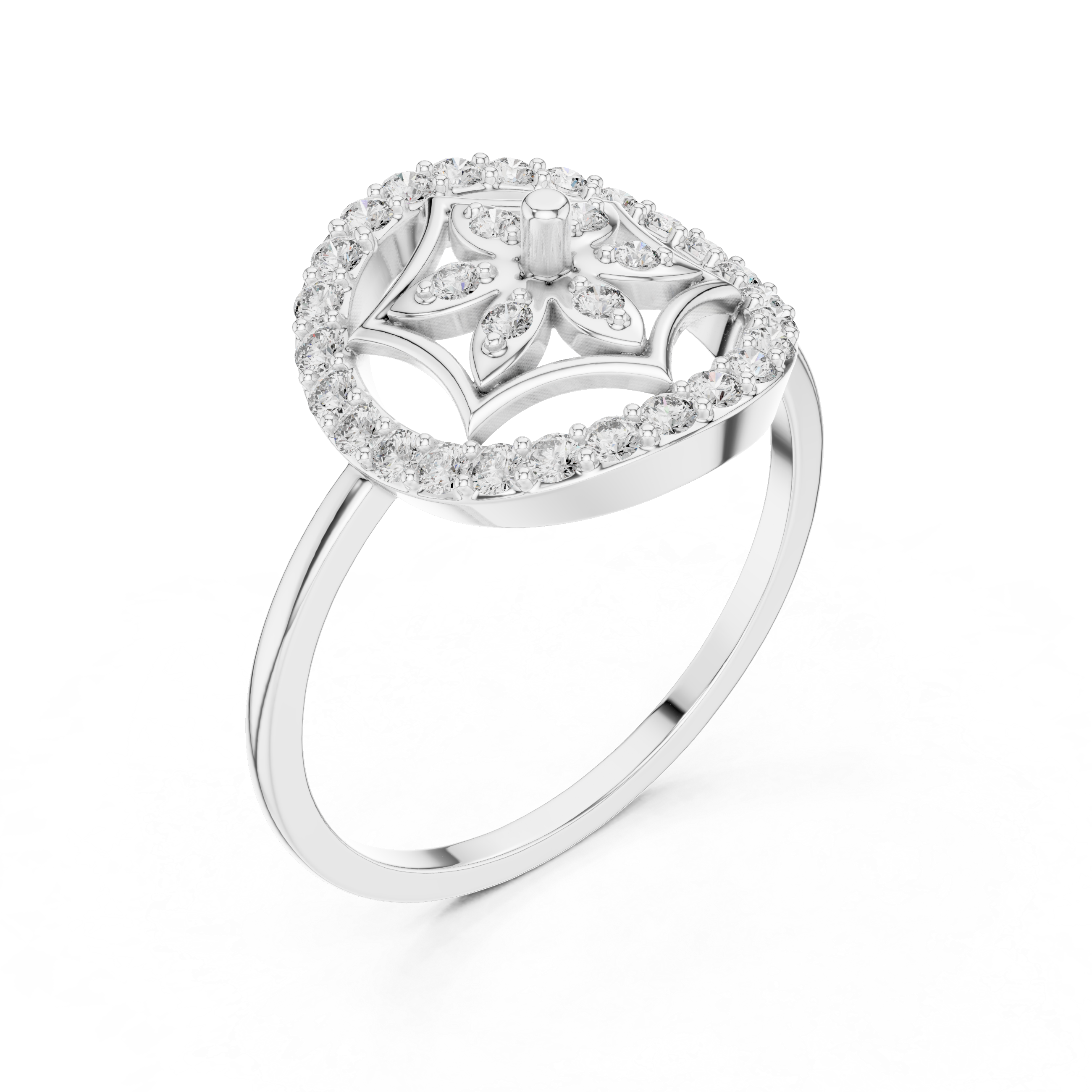 Diamond Mandala Halo Ring – Celestial Floral Circle Statement Ring