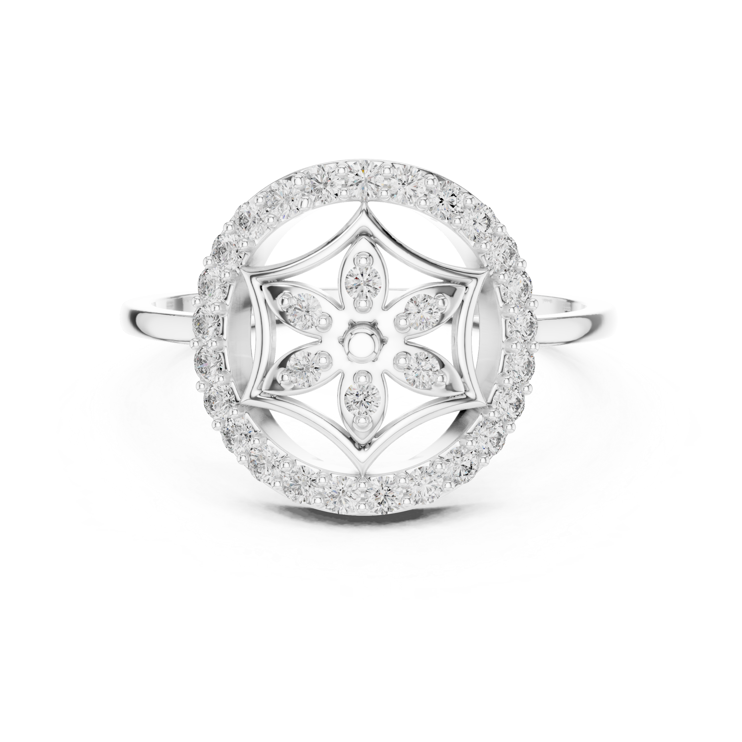 Diamond Mandala Halo Ring – Celestial Floral Circle Statement Ring