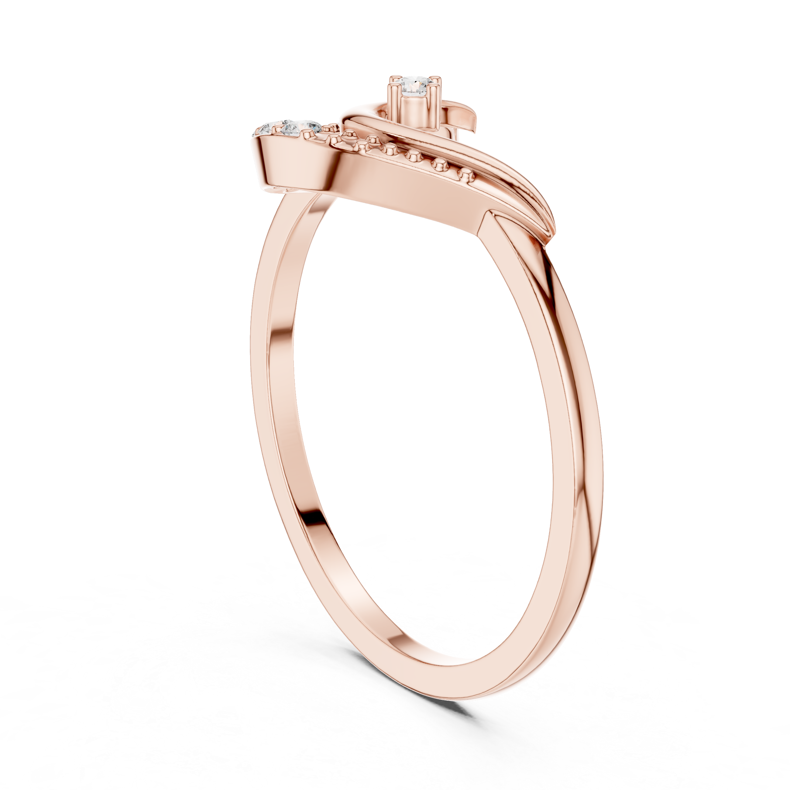 Diamond Crescent Wave Ring – Celestial Swirl Ring with Round Diamond Accents